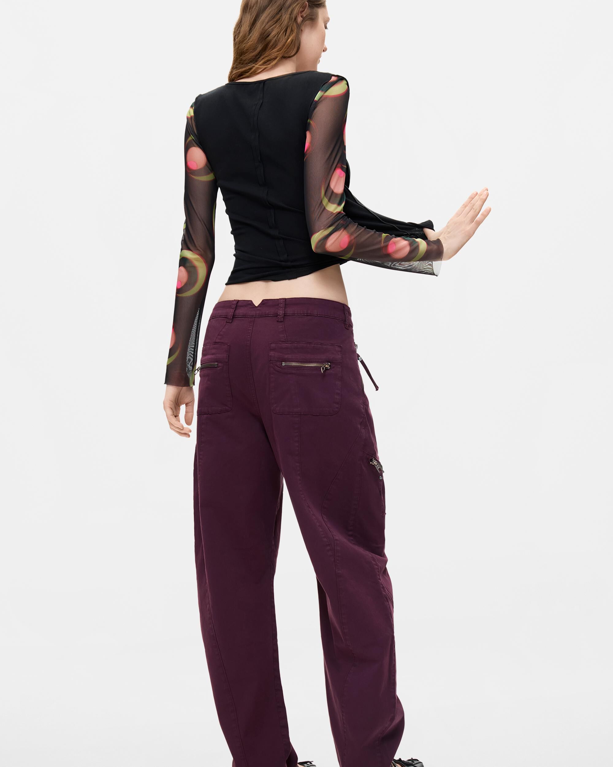Pantalón de mujer cremalleras largo - Desigual - Rojo Rojo-3