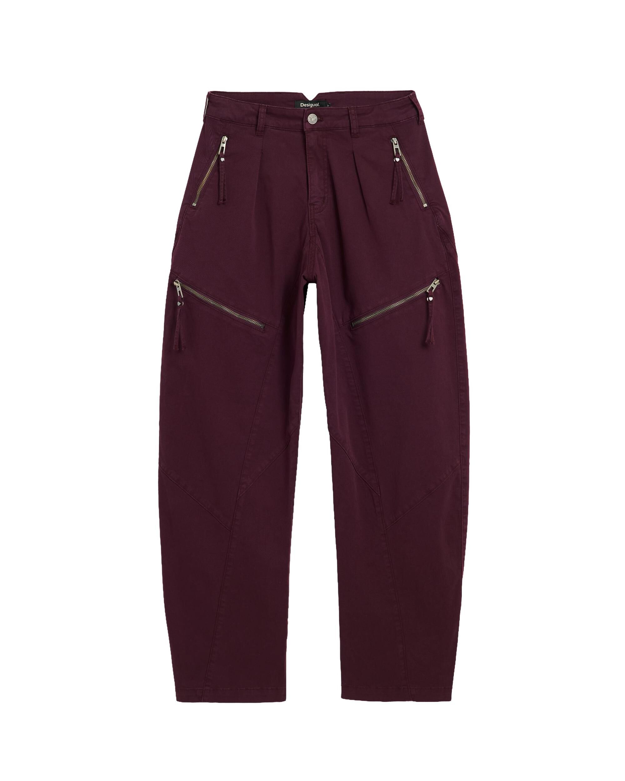 Pantalón de mujer cremalleras largo - Desigual - Rojo Rojo-4
