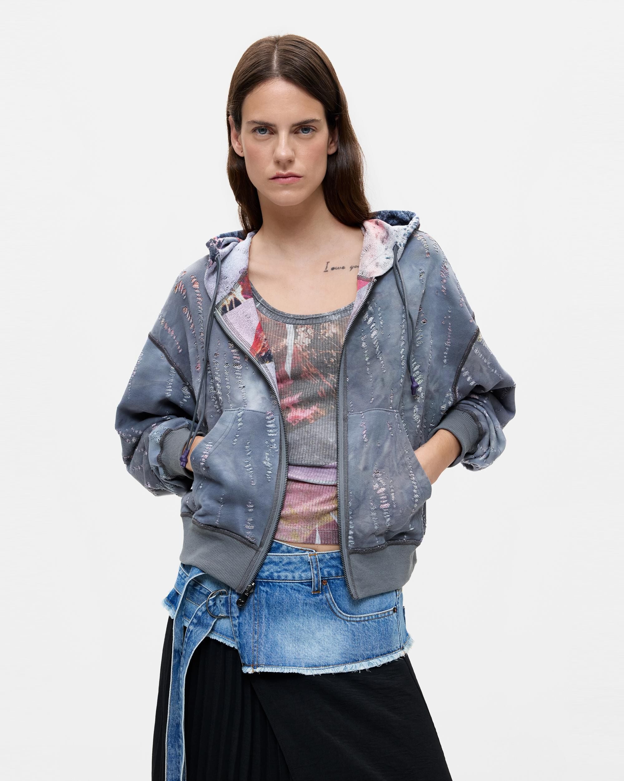 Sudadera de mujer reversible estampada - Desigual - Gris Gris-1