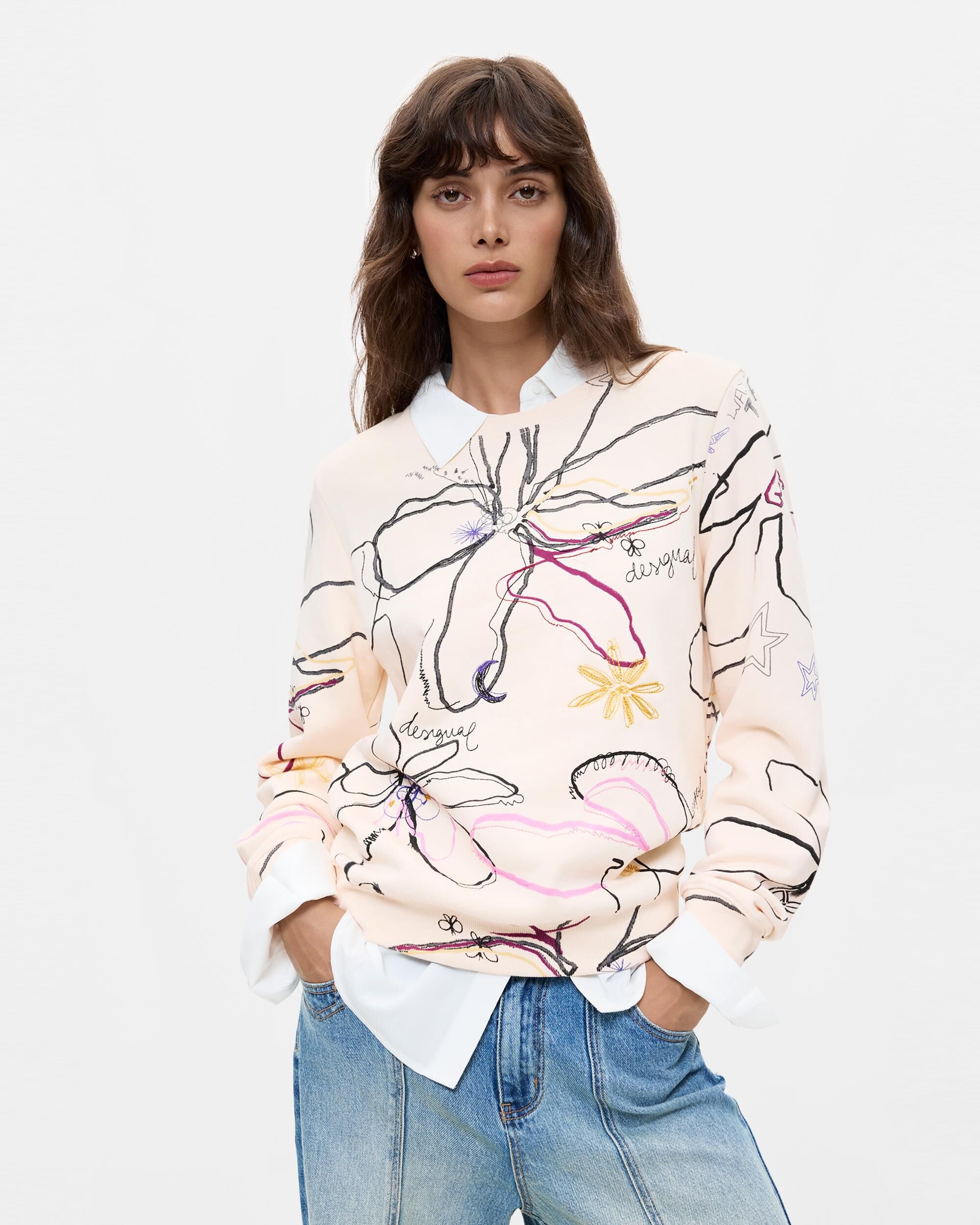 Sudadera de mujer estampado floral - Desigual - Blanco Blanco-1