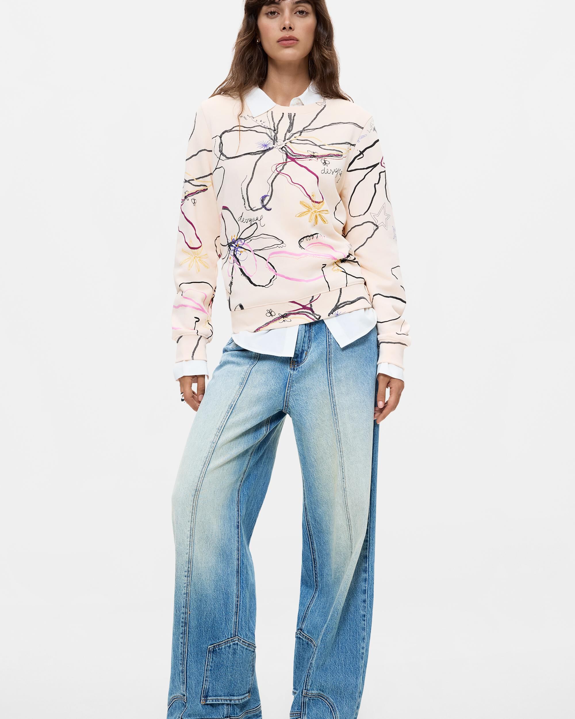 Sudadera de mujer estampado floral - Desigual - Blanco Blanco-2