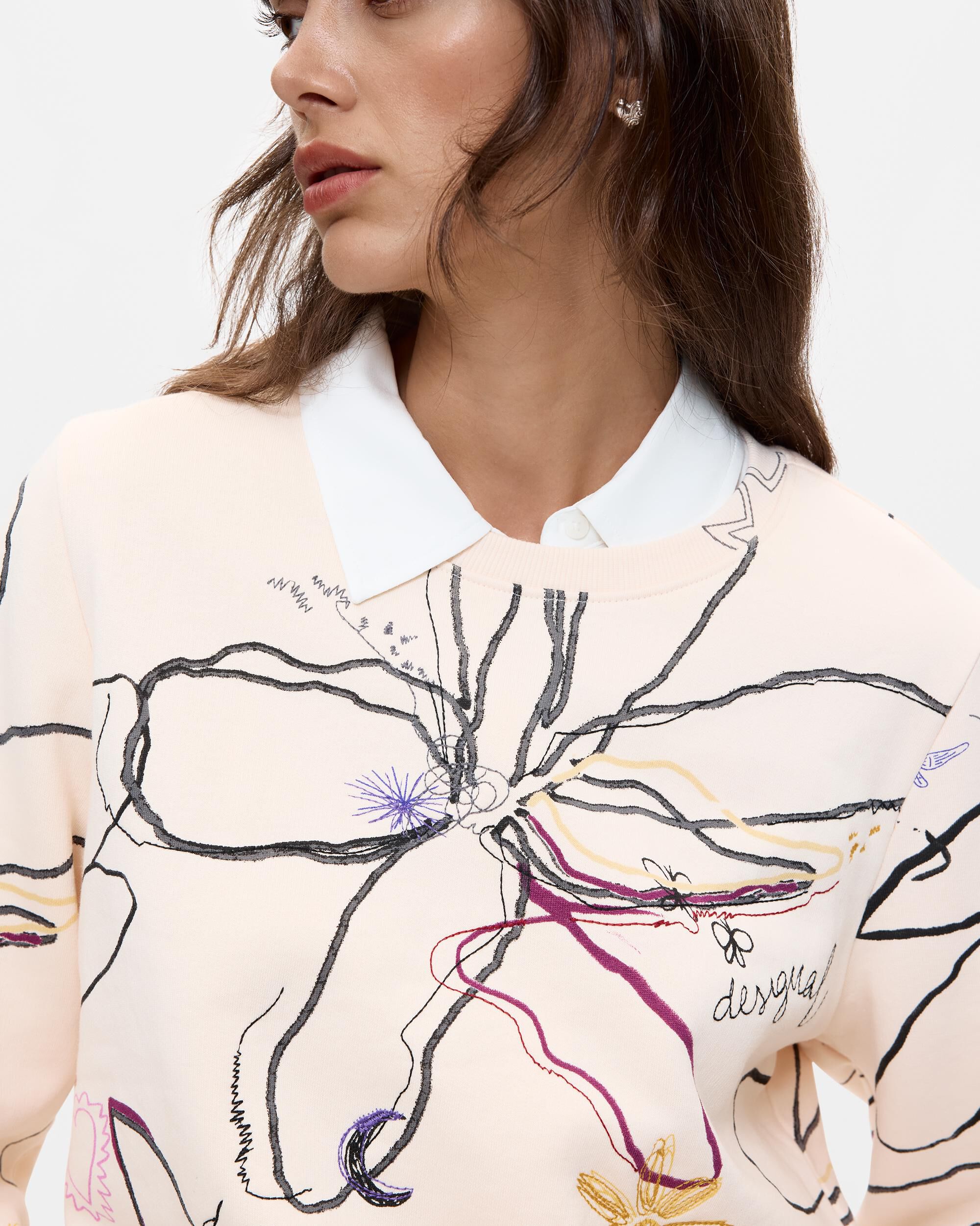 Sudadera de mujer estampado floral - Desigual - Blanco Blanco-4