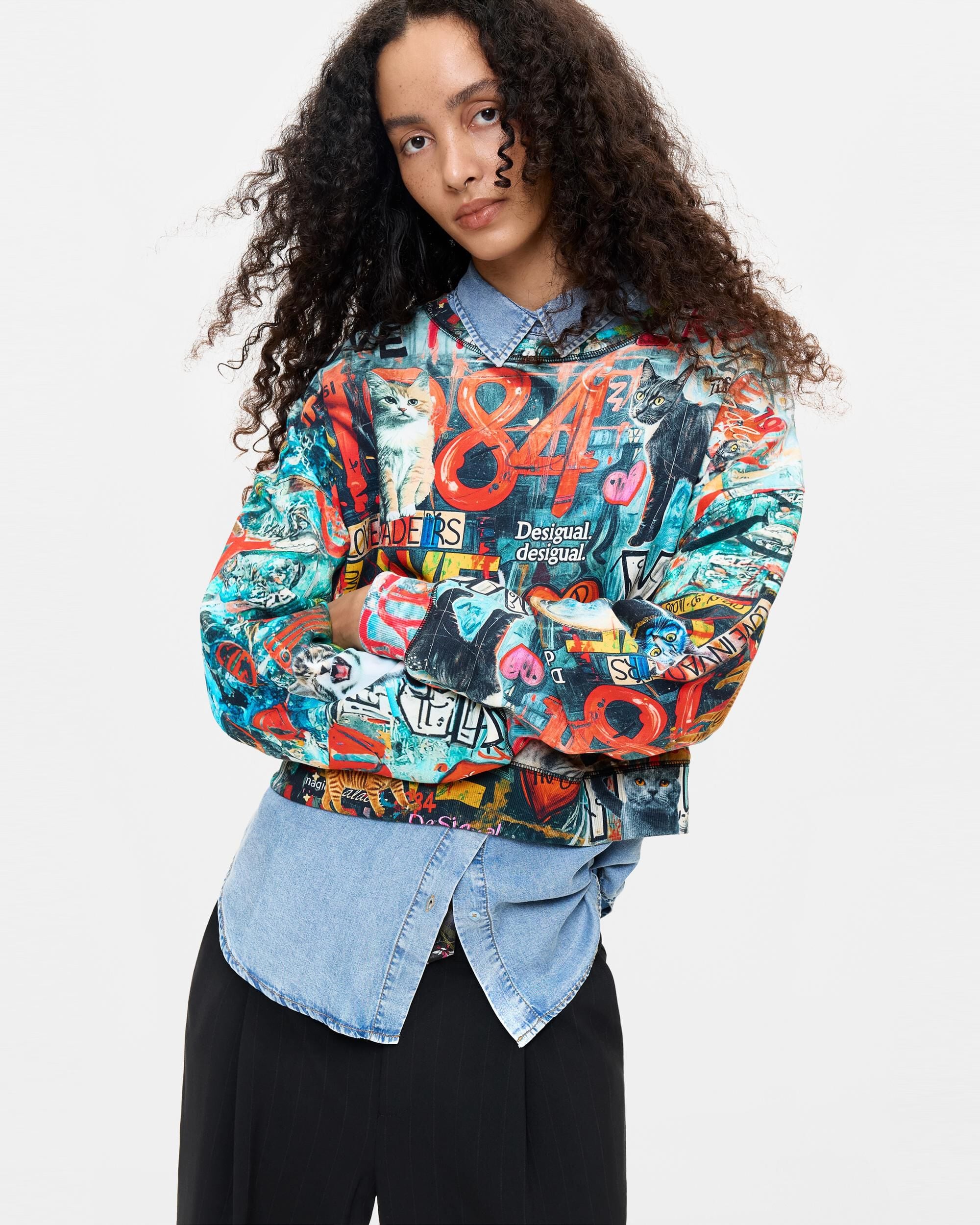 Sudadera de mujer estampada 100% algodón - Desigual - Negro Negro-1