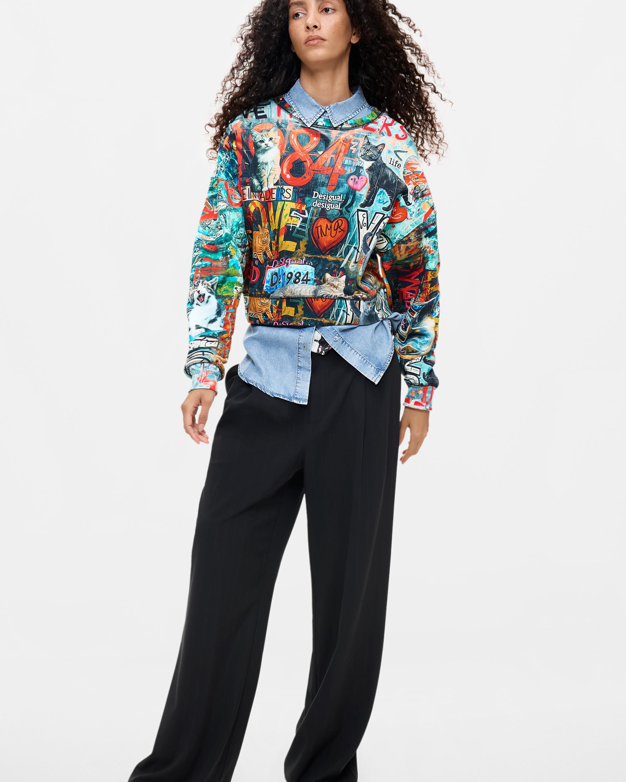 Sudadera de mujer estampada 100% algodón - Desigual - Negro Negro-2