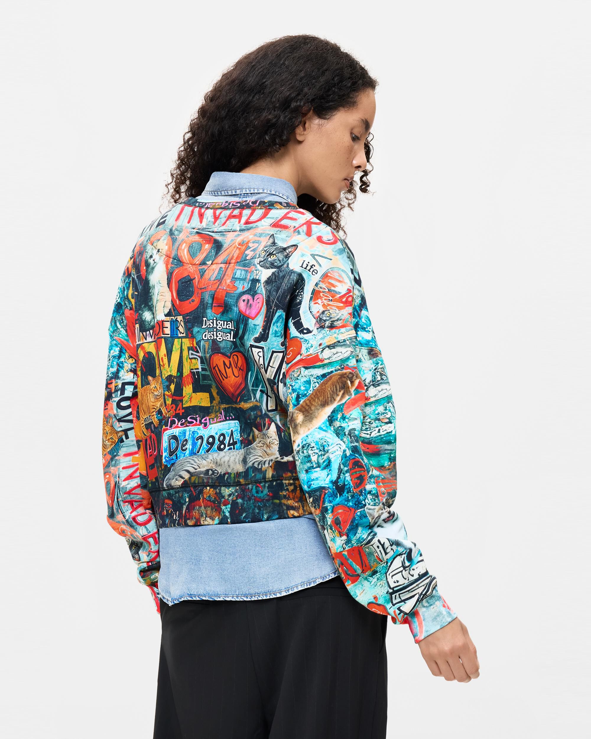 Sudadera de mujer estampada 100% algodón - Desigual - Negro Negro-3