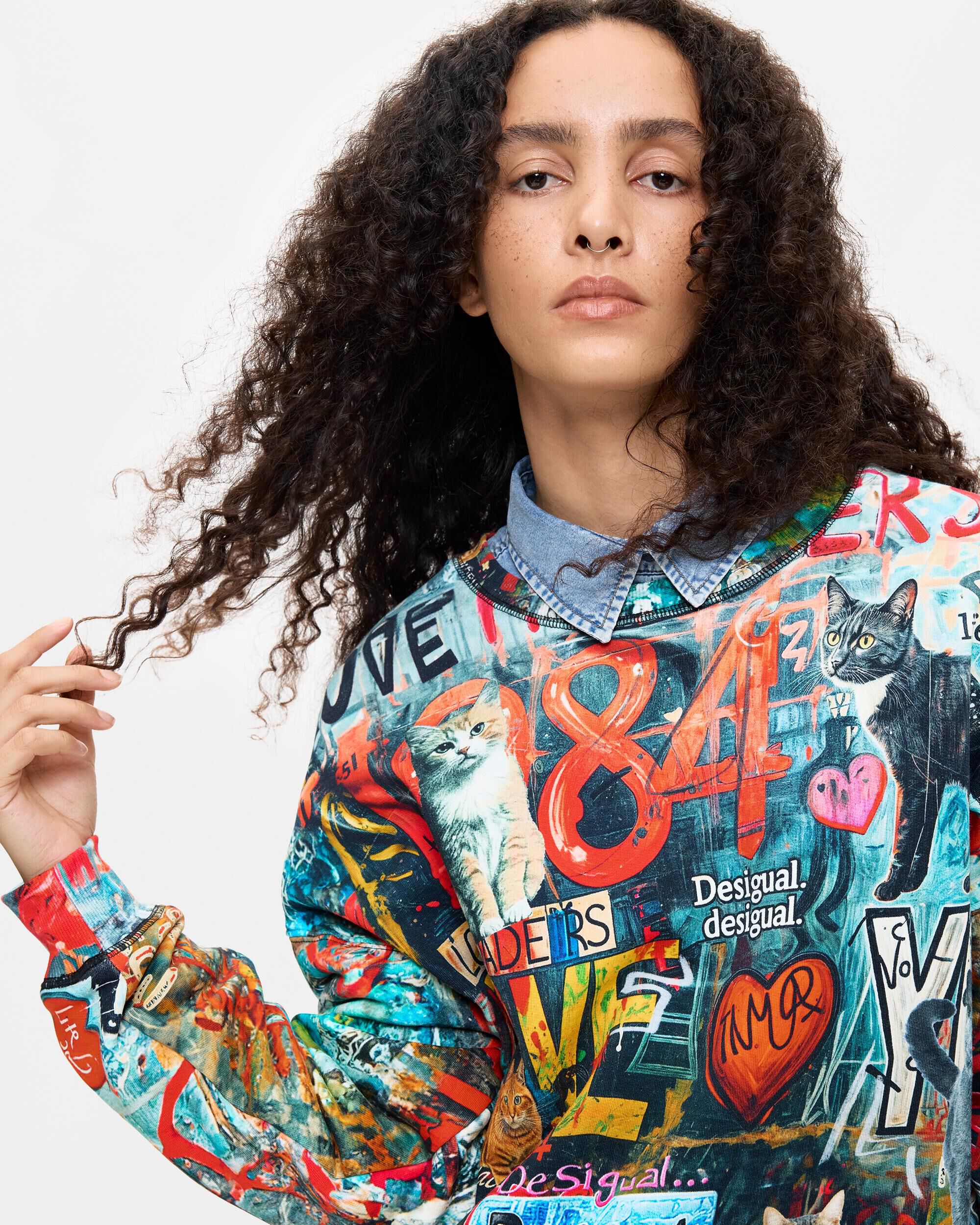 Sudadera de mujer estampada 100% algodón - Desigual - Negro Negro-4