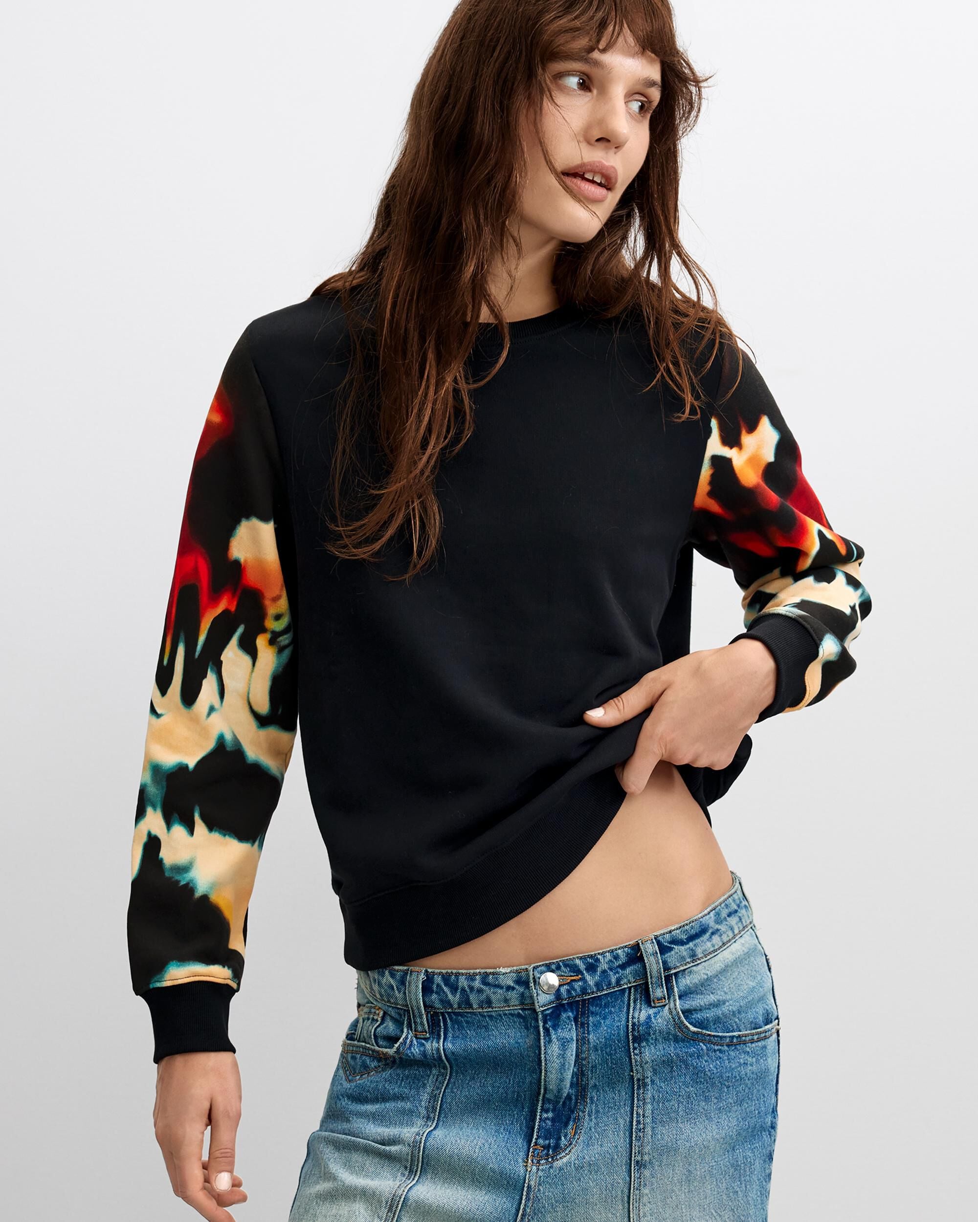 Imagen 0 de Sudadera de mujer manga estampada 100% algodón Negro