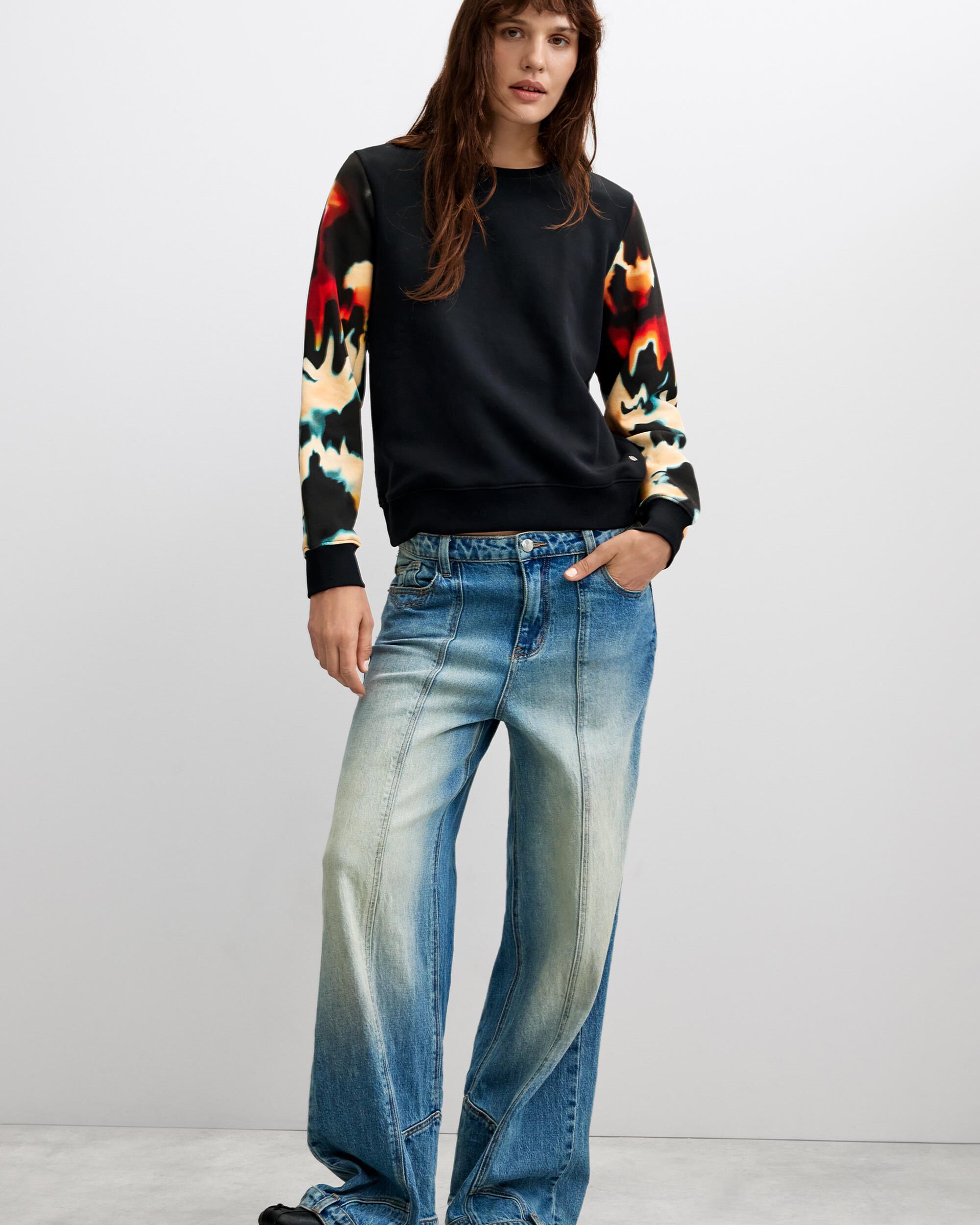 Sudadera de mujer manga estampada 100% algodón - Desigual - Negro Negro-2
