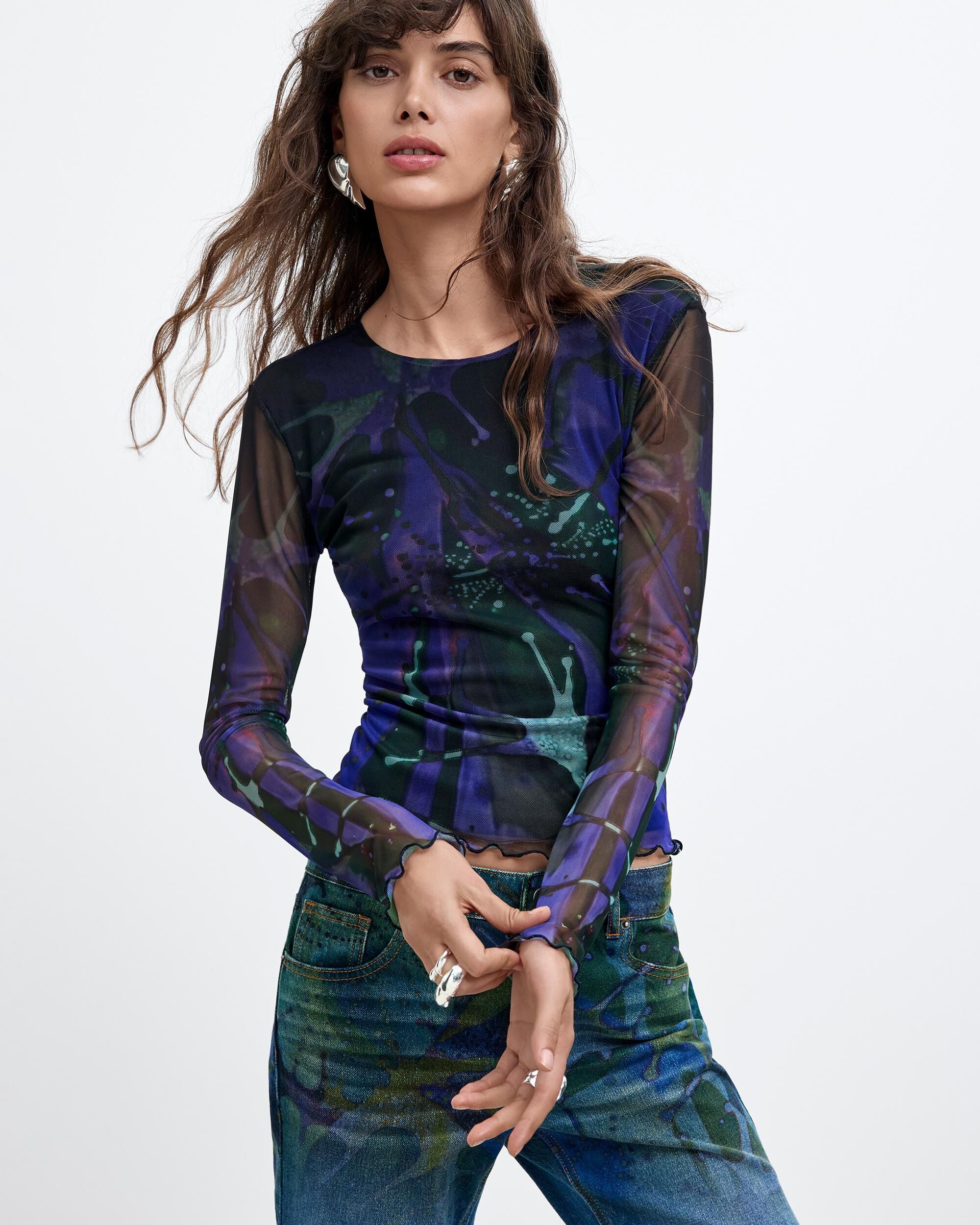 Camiseta de mujer tul estampada m c lacroix - Desigual - Morado Morado-1
