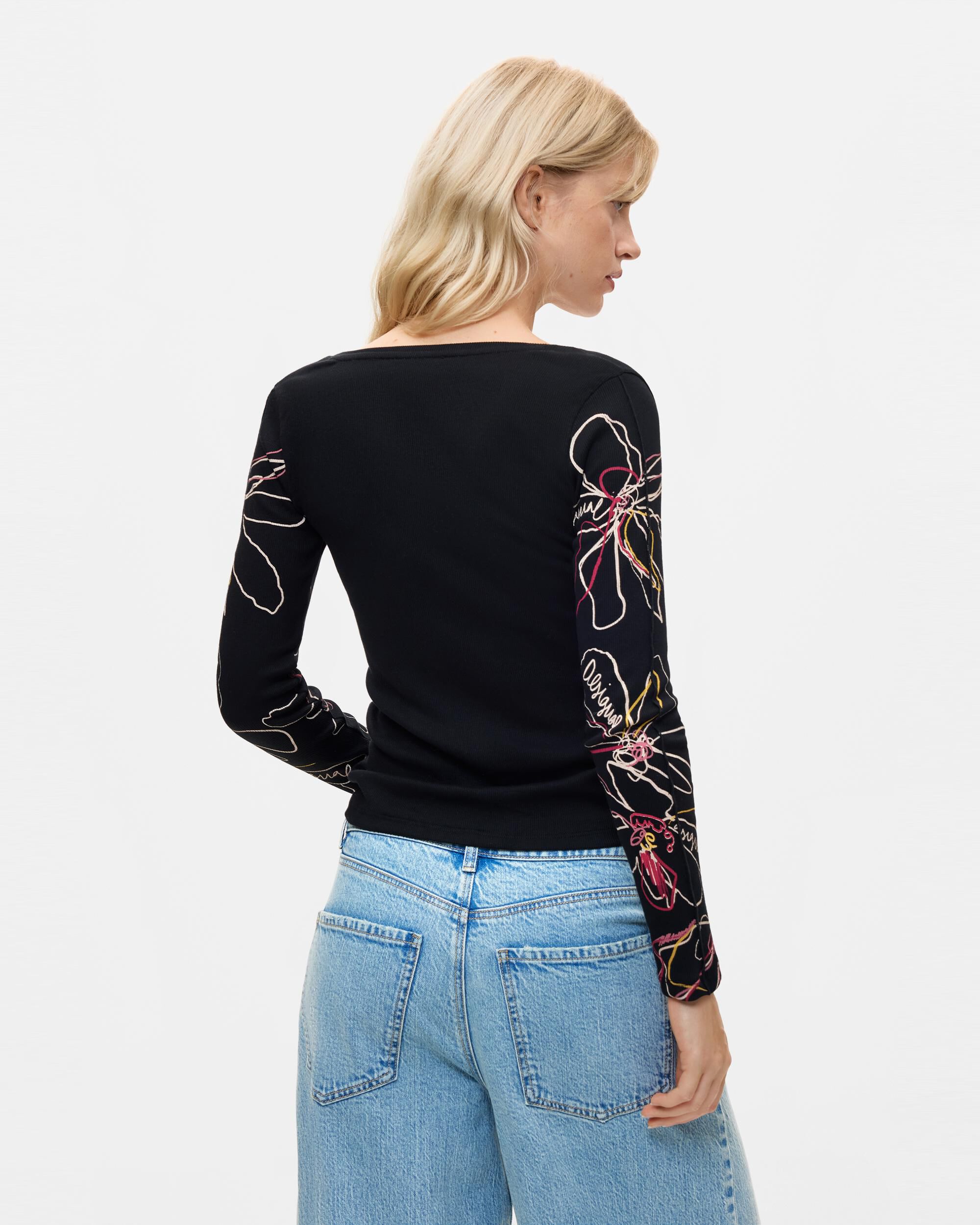 Camiseta de mujer manga larga floral - Desigual - Negro Negro-3