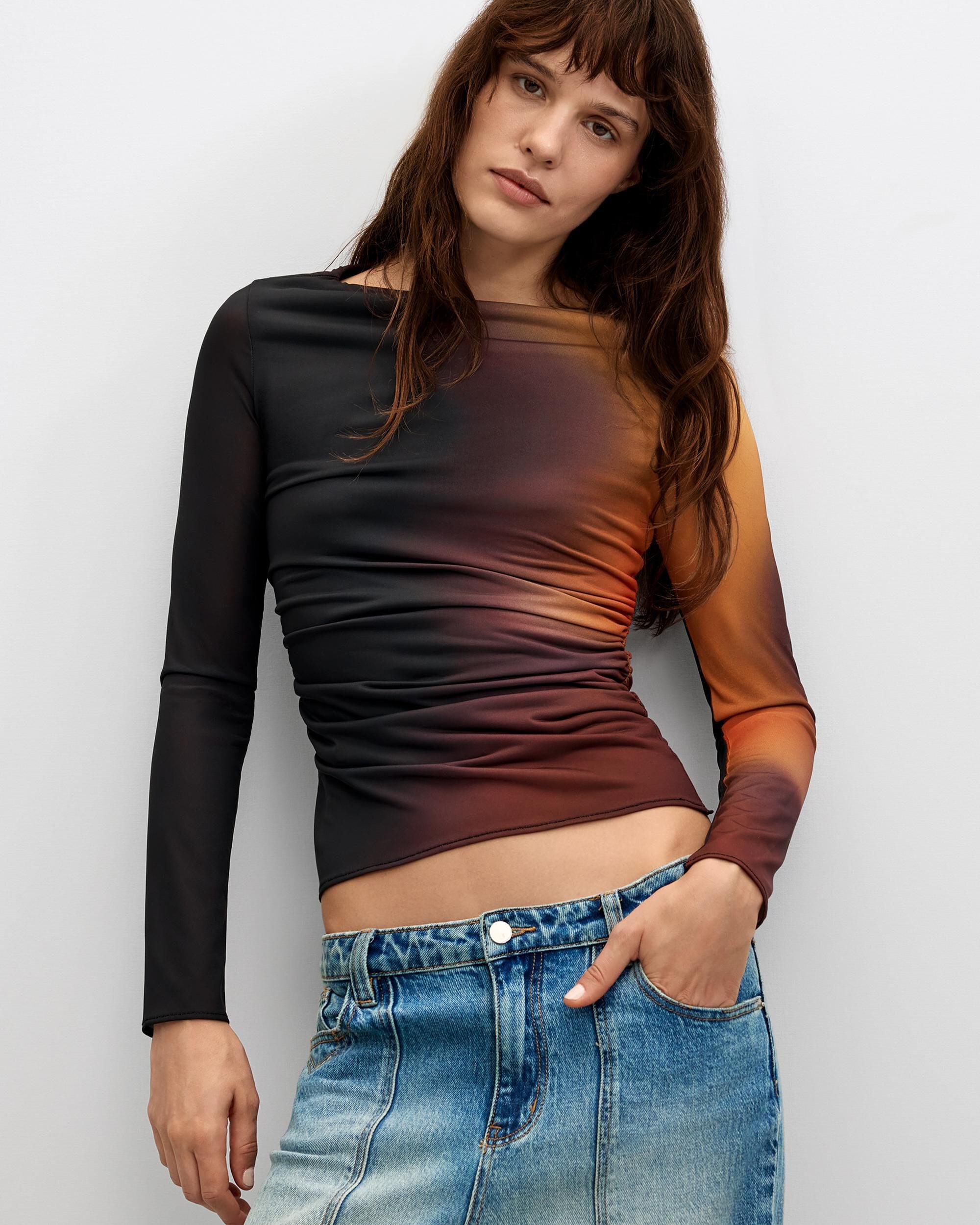 Imagen 0 de Camiseta de mujer manga larga knit Negro