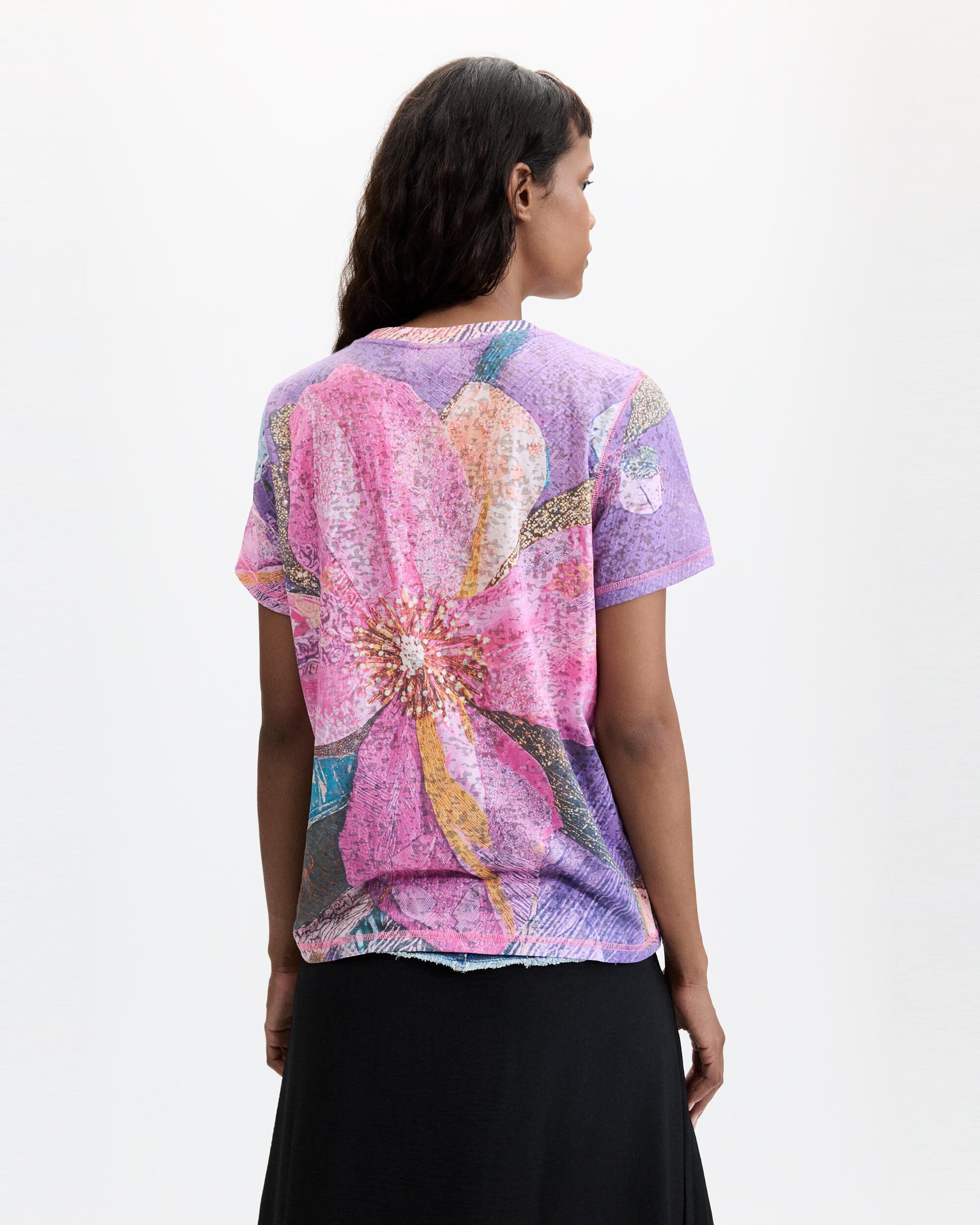 Camiseta de mujer estampada flores - Desigual - Rosa Rosa-3