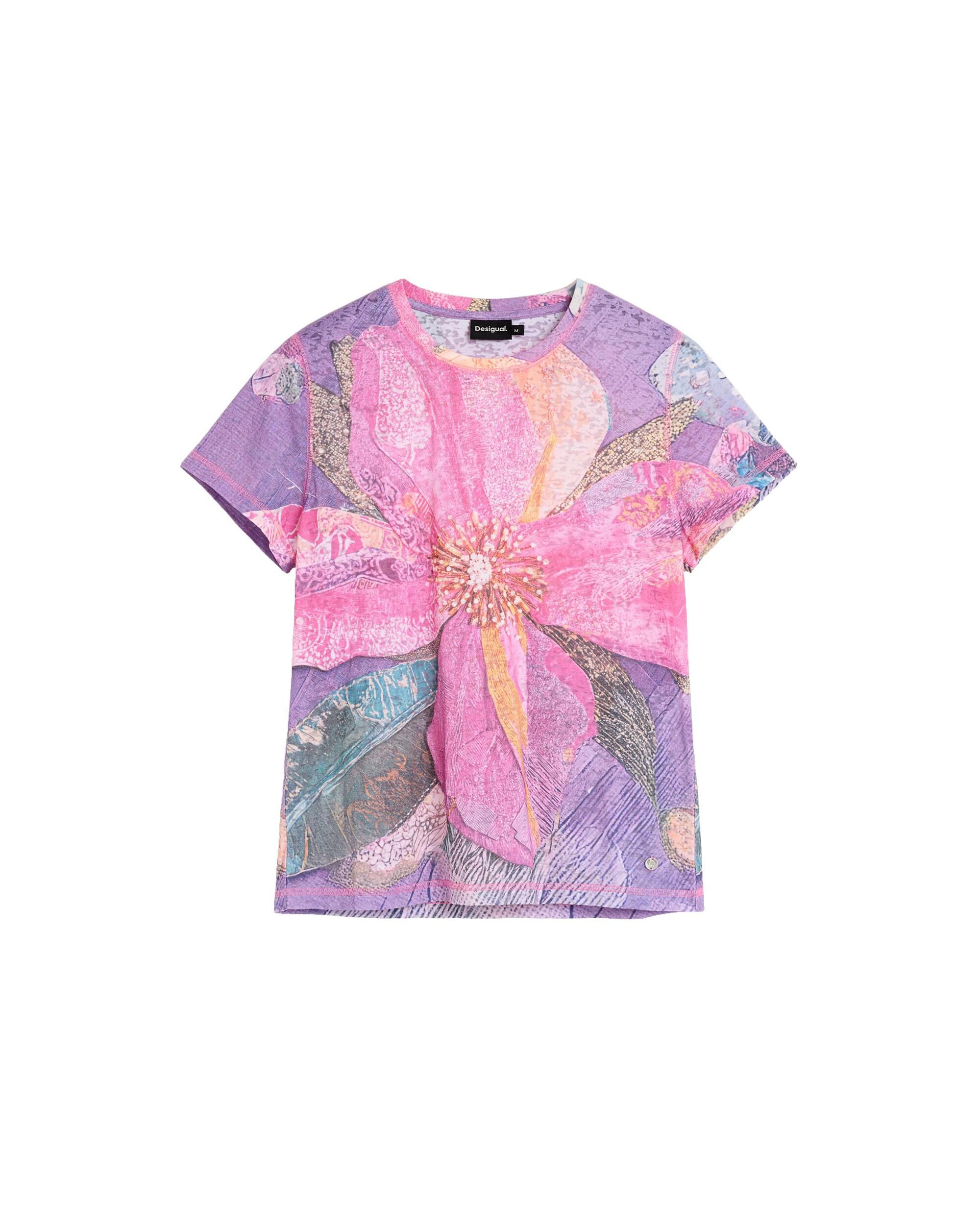 Camiseta de mujer estampada flores - Desigual - Rosa Rosa-4