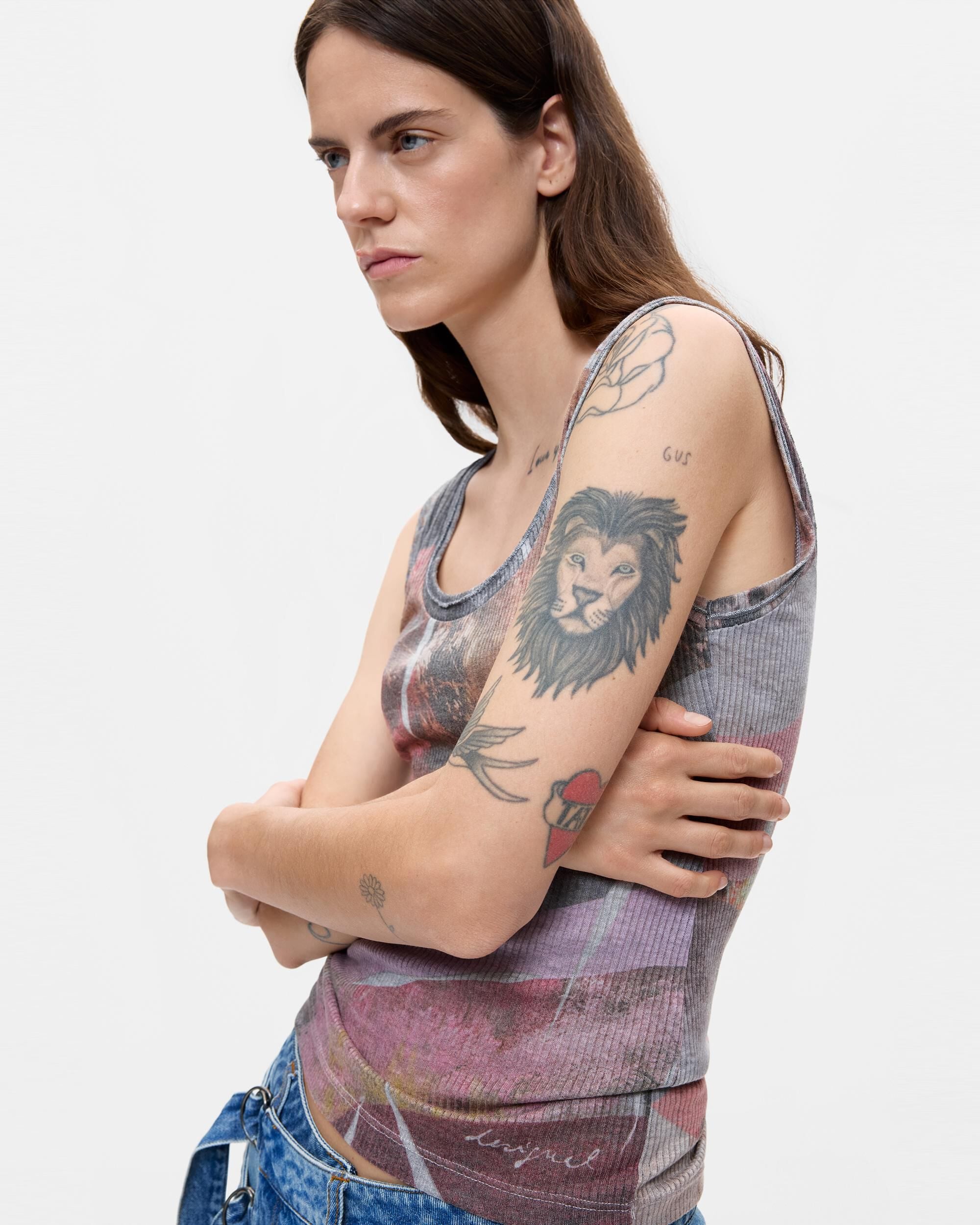 Top de mujer tirantes punto - Desigual - Gris Gris-1