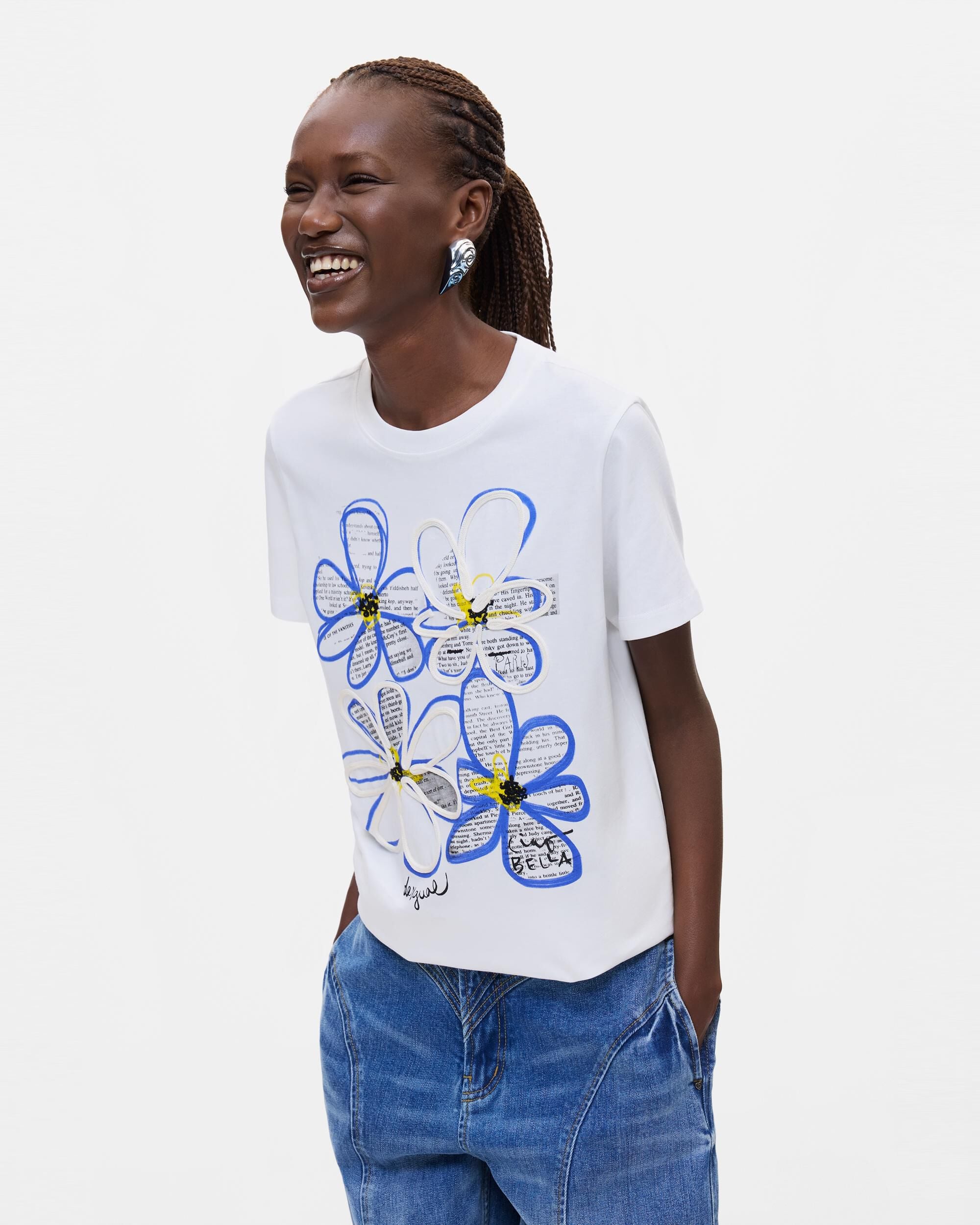 Camiseta de mujer estampada 100% algodón - Desigual - Blanco Blanco-1