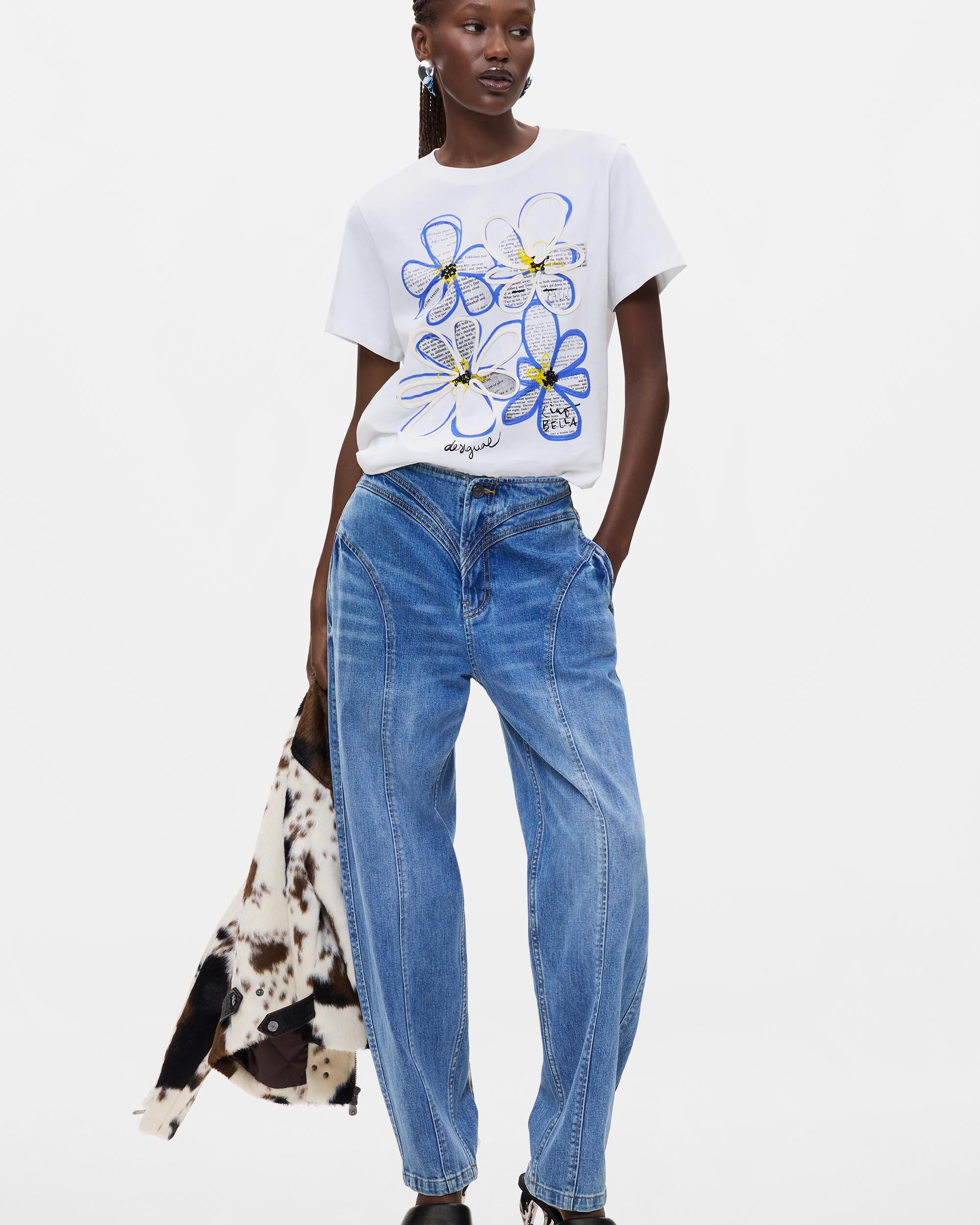 Camiseta de mujer estampada 100% algodón - Desigual - Blanco Blanco-2
