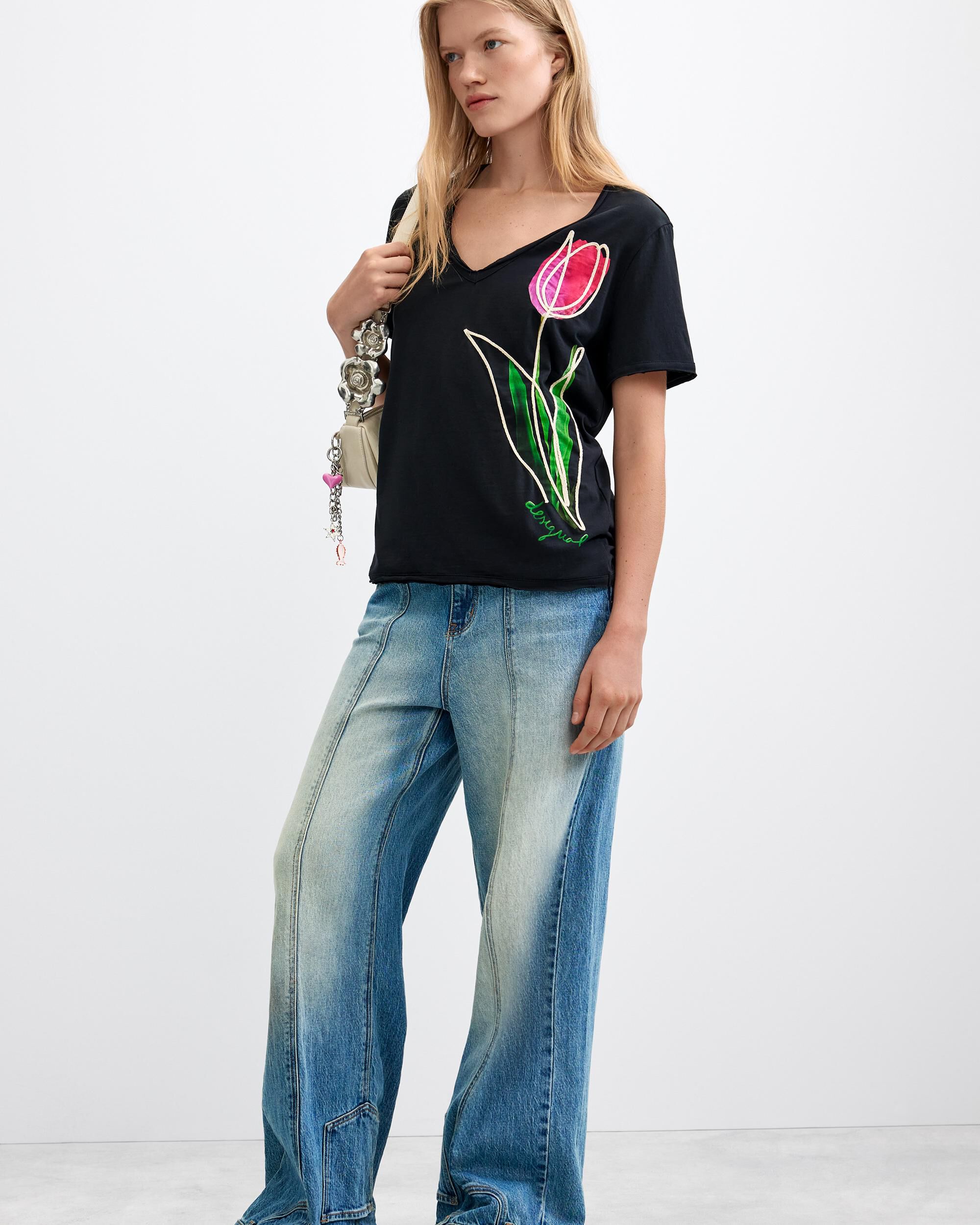 Camiseta de mujer estampado floral 100% algodón - Desigual - Negro Negro-2