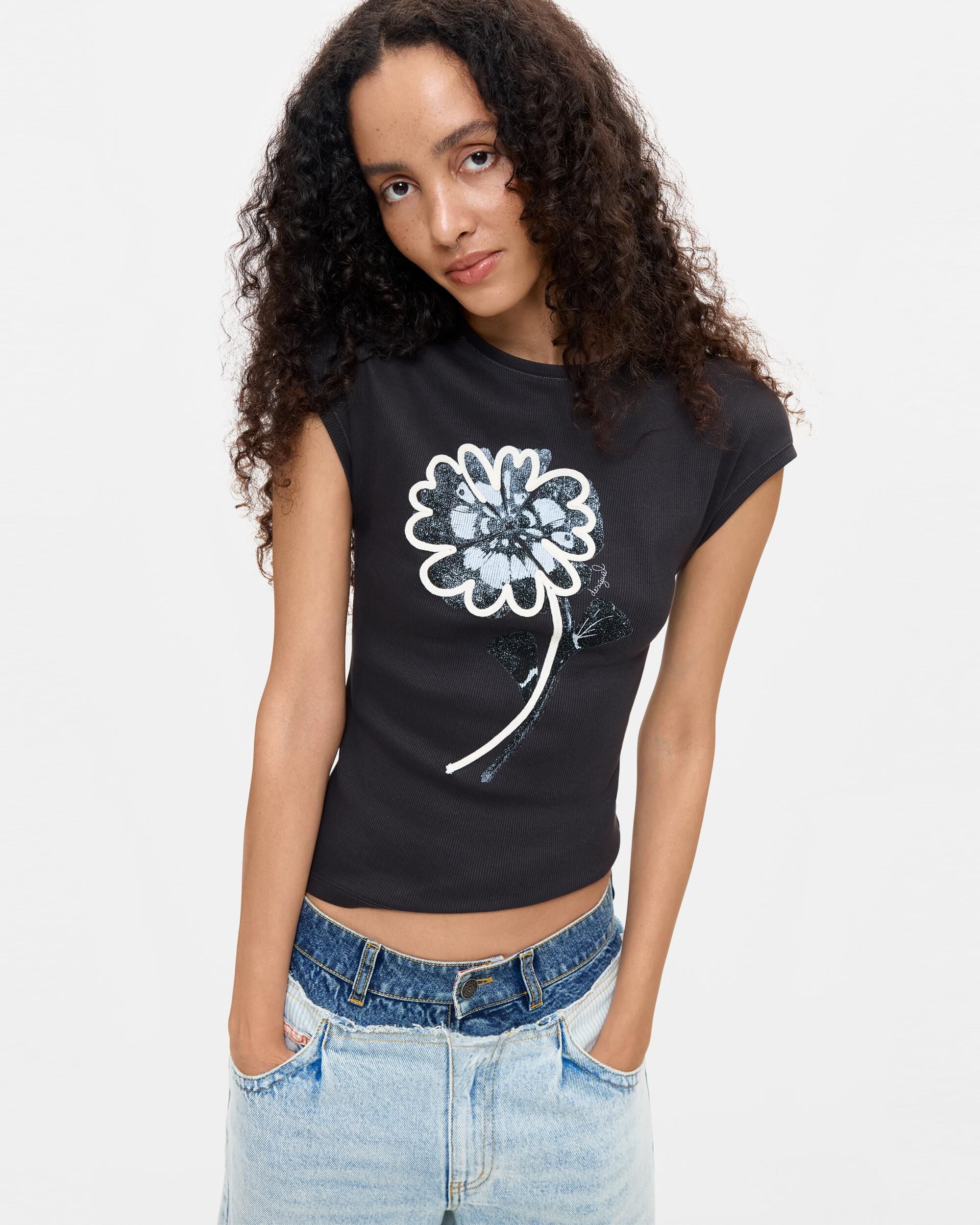 Camiseta de mujer estampada floral - Desigual - Negro Negro-1