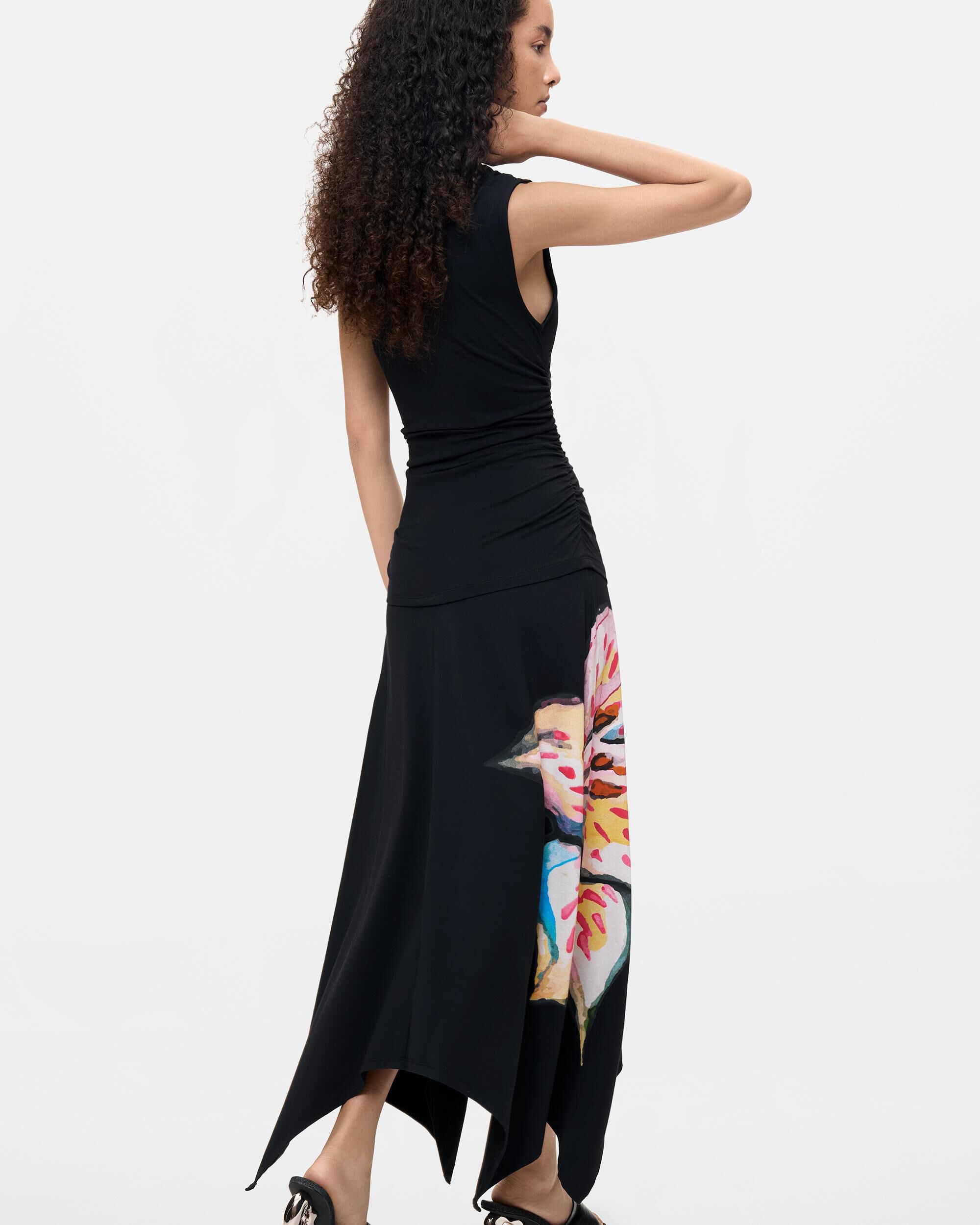 Vestido flores asimétrico - Desigual - Negro Negro-3