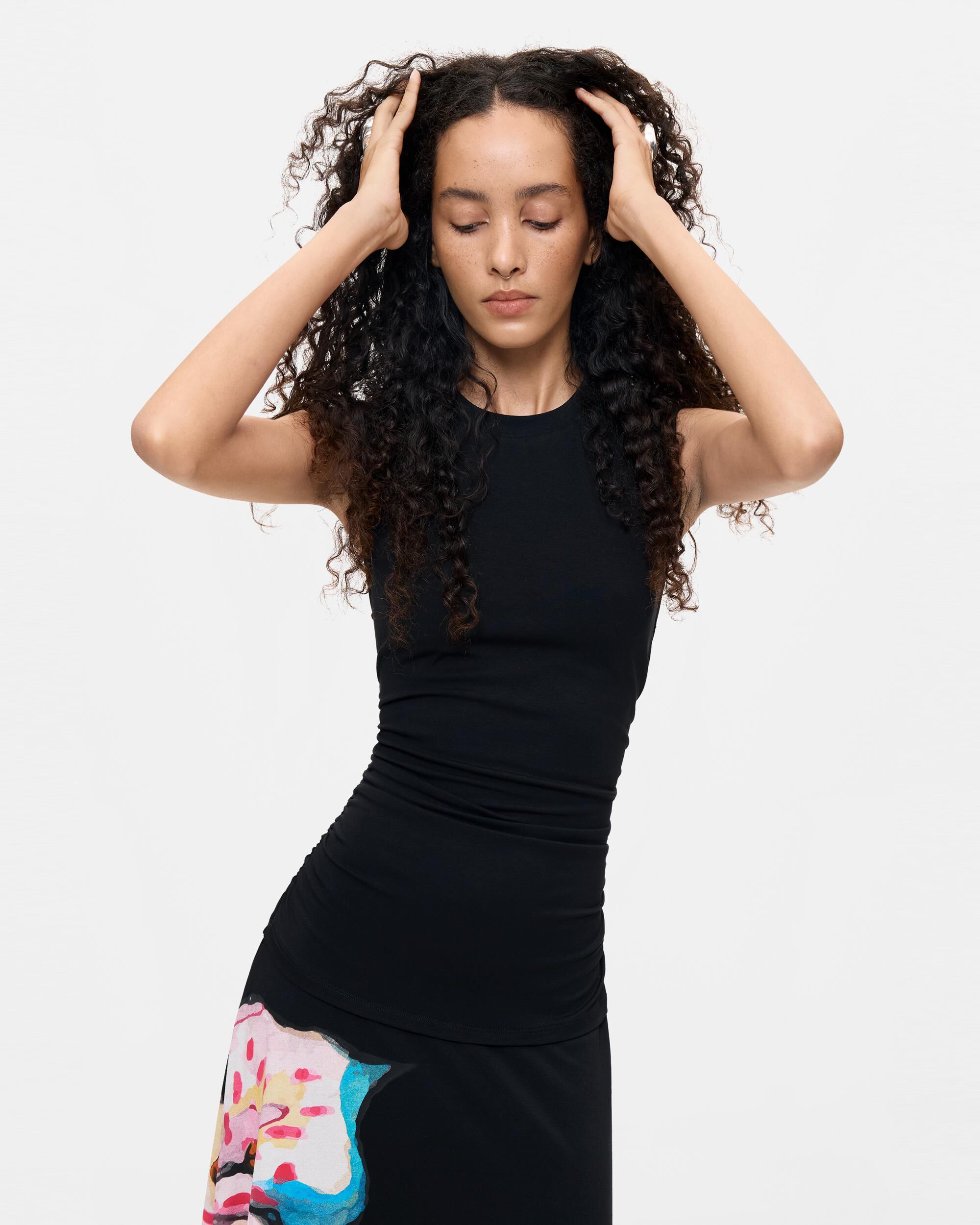 Vestido flores asimétrico - Desigual - Negro Negro-4