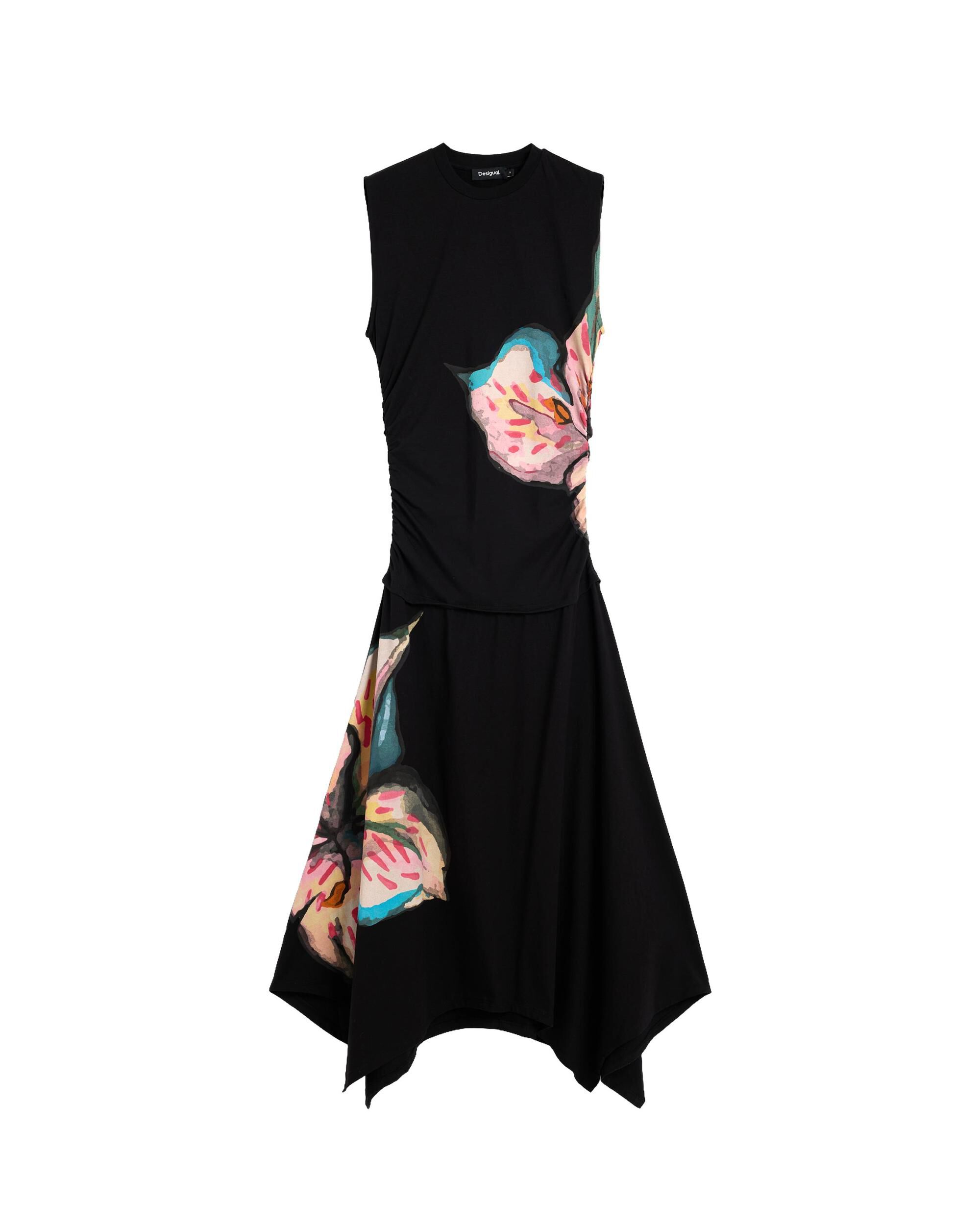 Vestido flores asimétrico - Desigual - Negro Negro-5