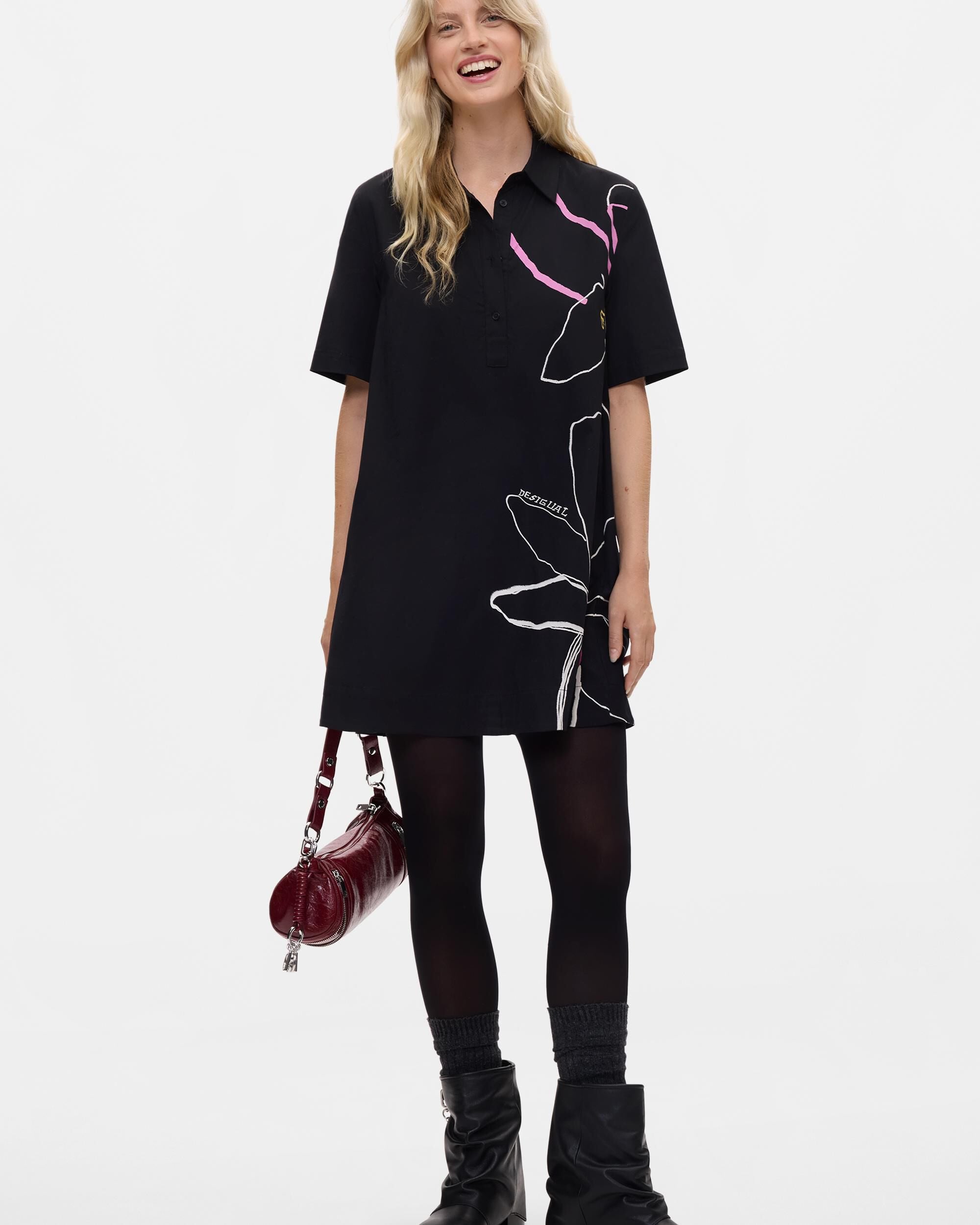 Vestido corto flores - Desigual - Negro Negro-1