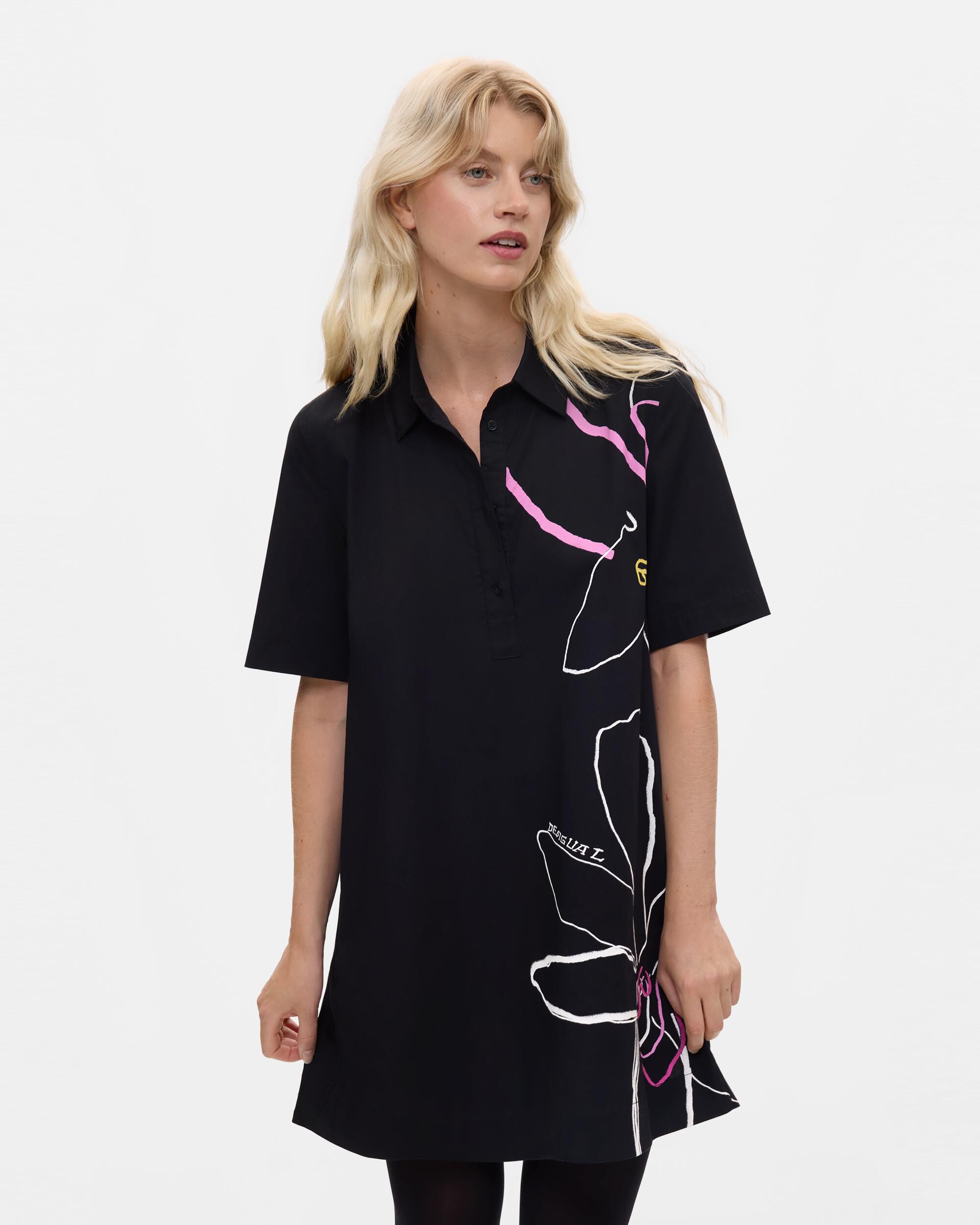 Vestido corto flores - Desigual - Negro Negro-2