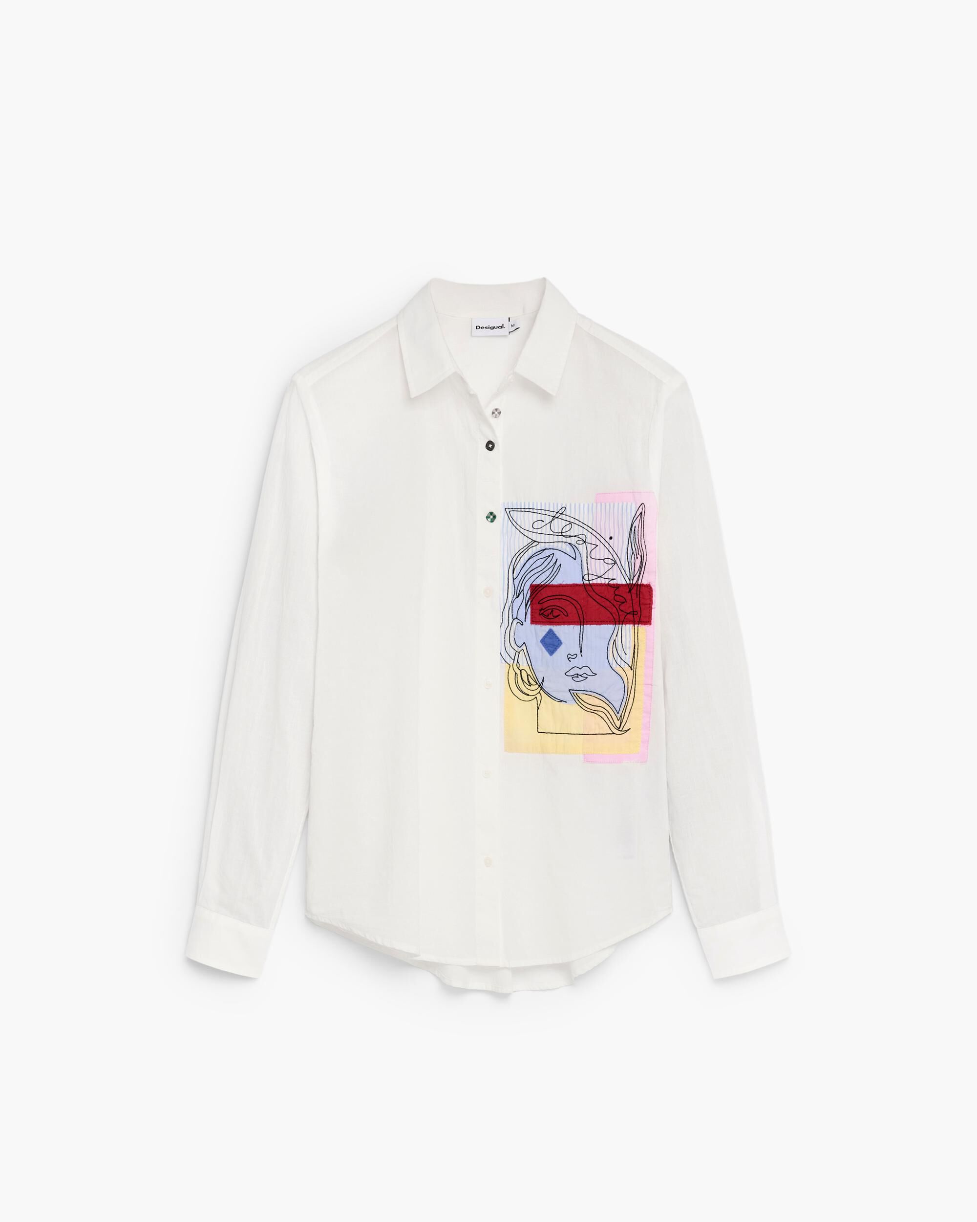 Camisa de mujer bolsillo estampado 100% algodón - Desigual - Blanco Blanco-4