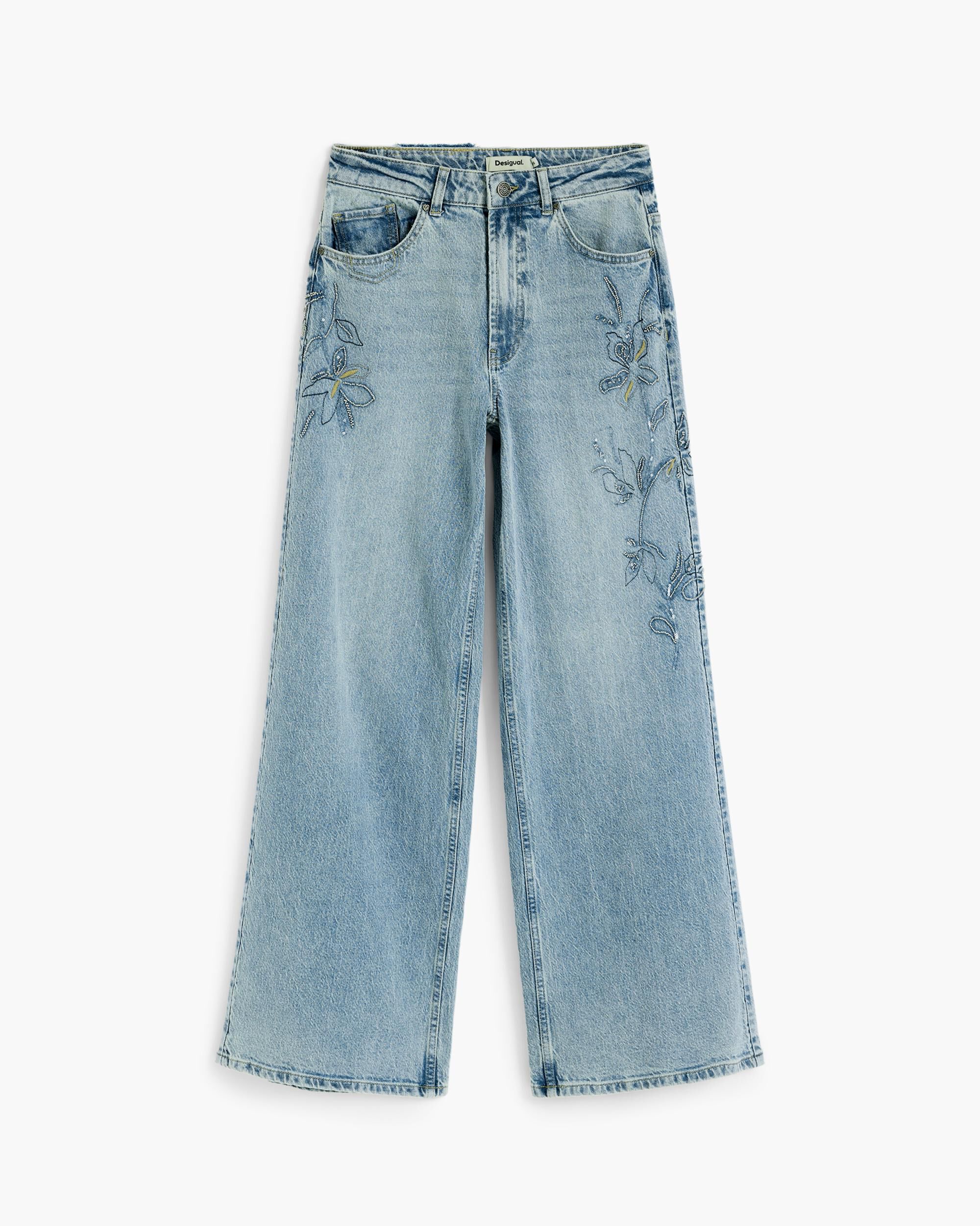 Pantalón de mujer vaquero wide leg - Desigual - Azul Azul-4