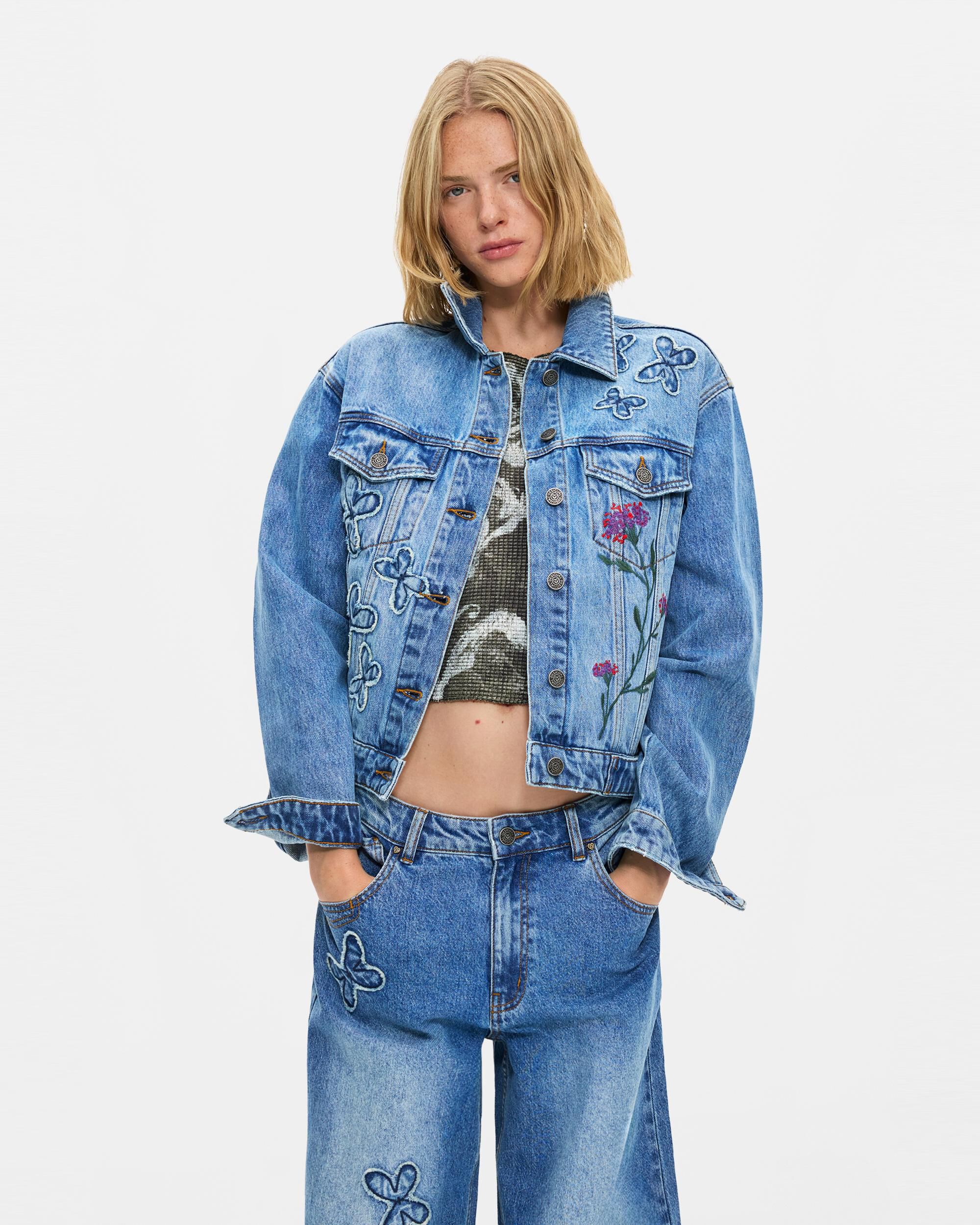 Cazadora de mujer denim bordada 100% algodón - Desigual - Azul Azul-2