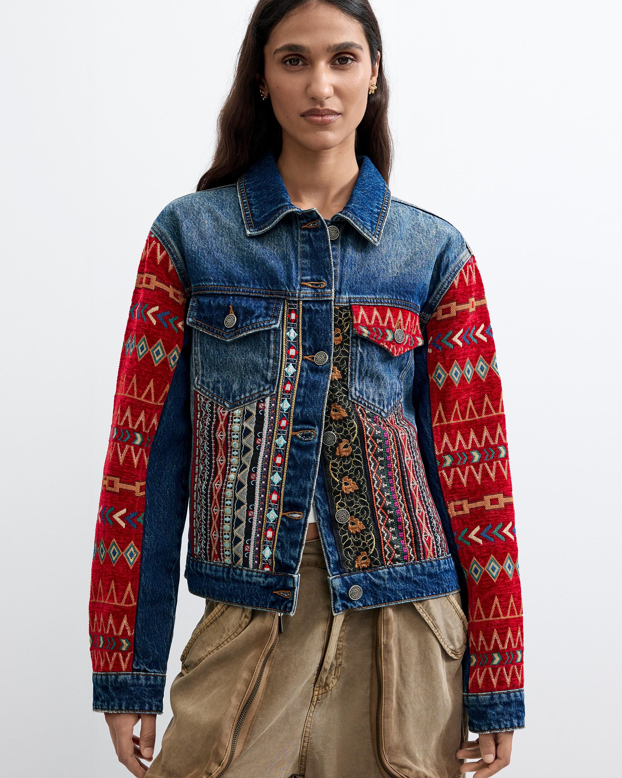 Cazadora de mujer denim étnica - Desigual - Azul Azul-2