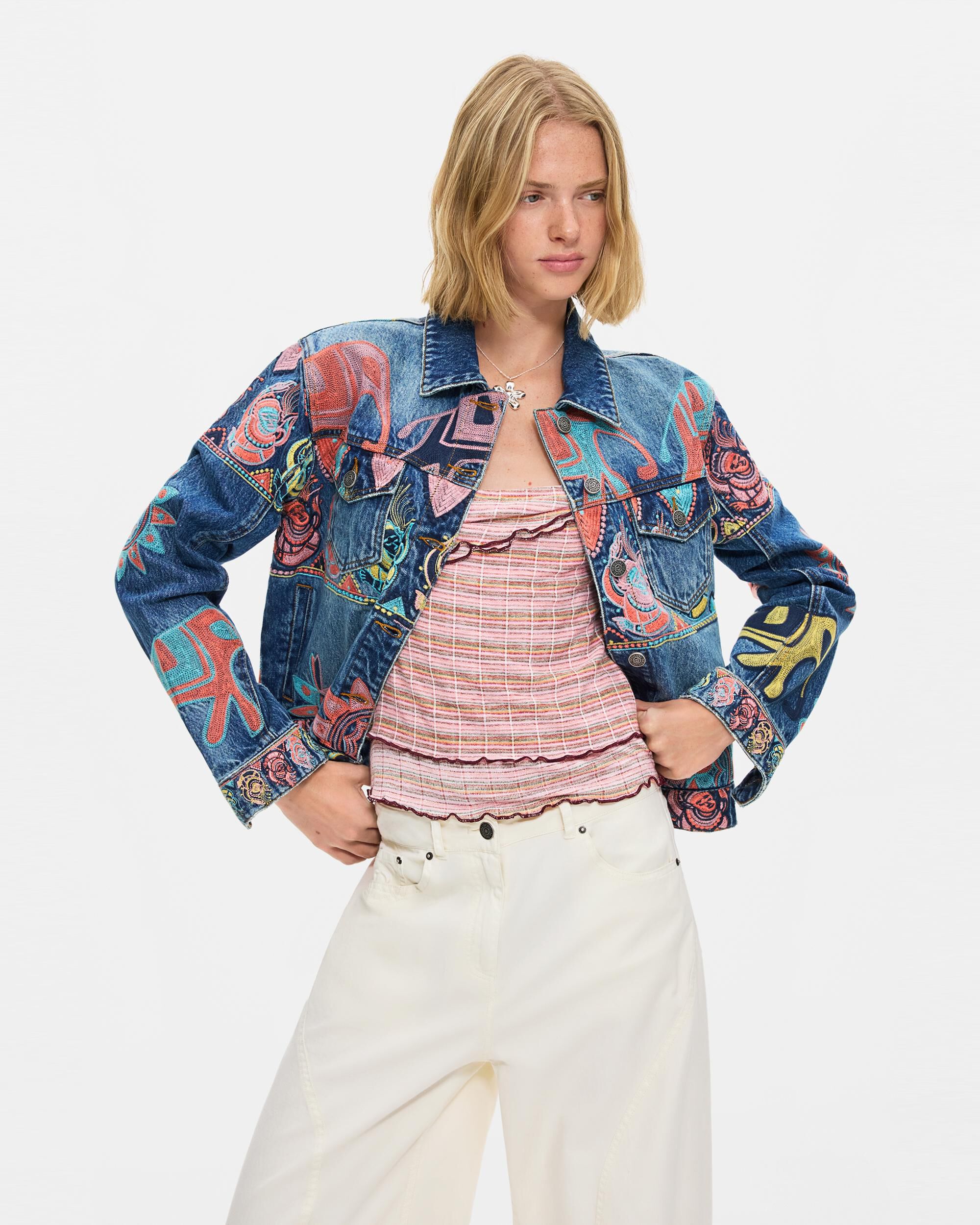 Cazadora de mujer denim boradada - Desigual - Azul Azul-2