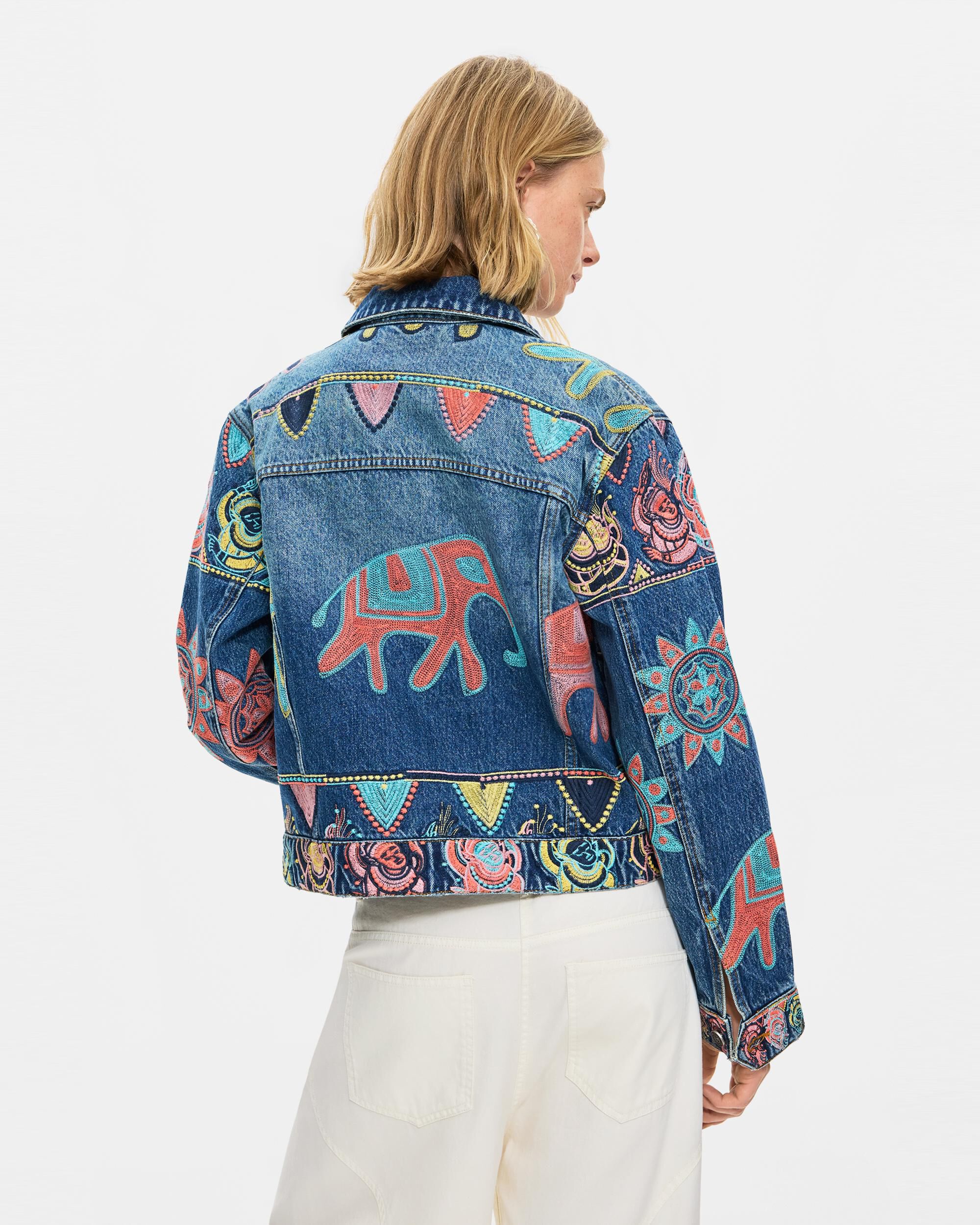 Cazadora de mujer denim boradada - Desigual - Azul Azul-3