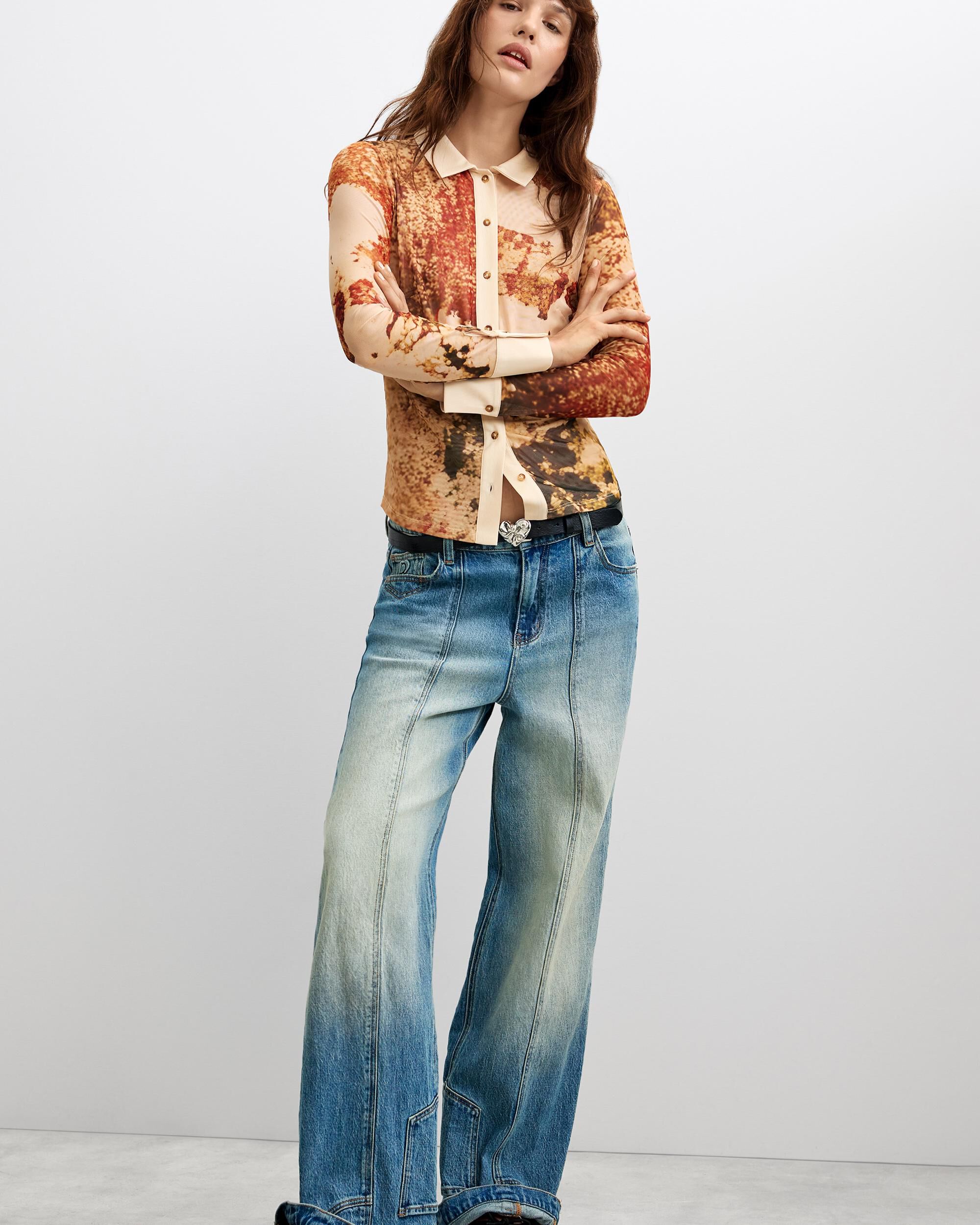 Camisa estampada larga - Desigual - Marrón Marrón-2