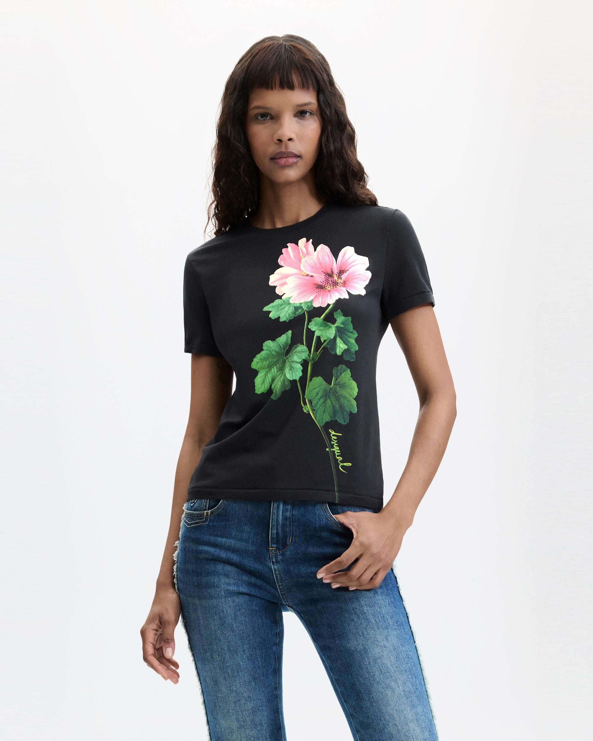 Camiseta de mujer estampada flores - Desigual - Negro Negro-1