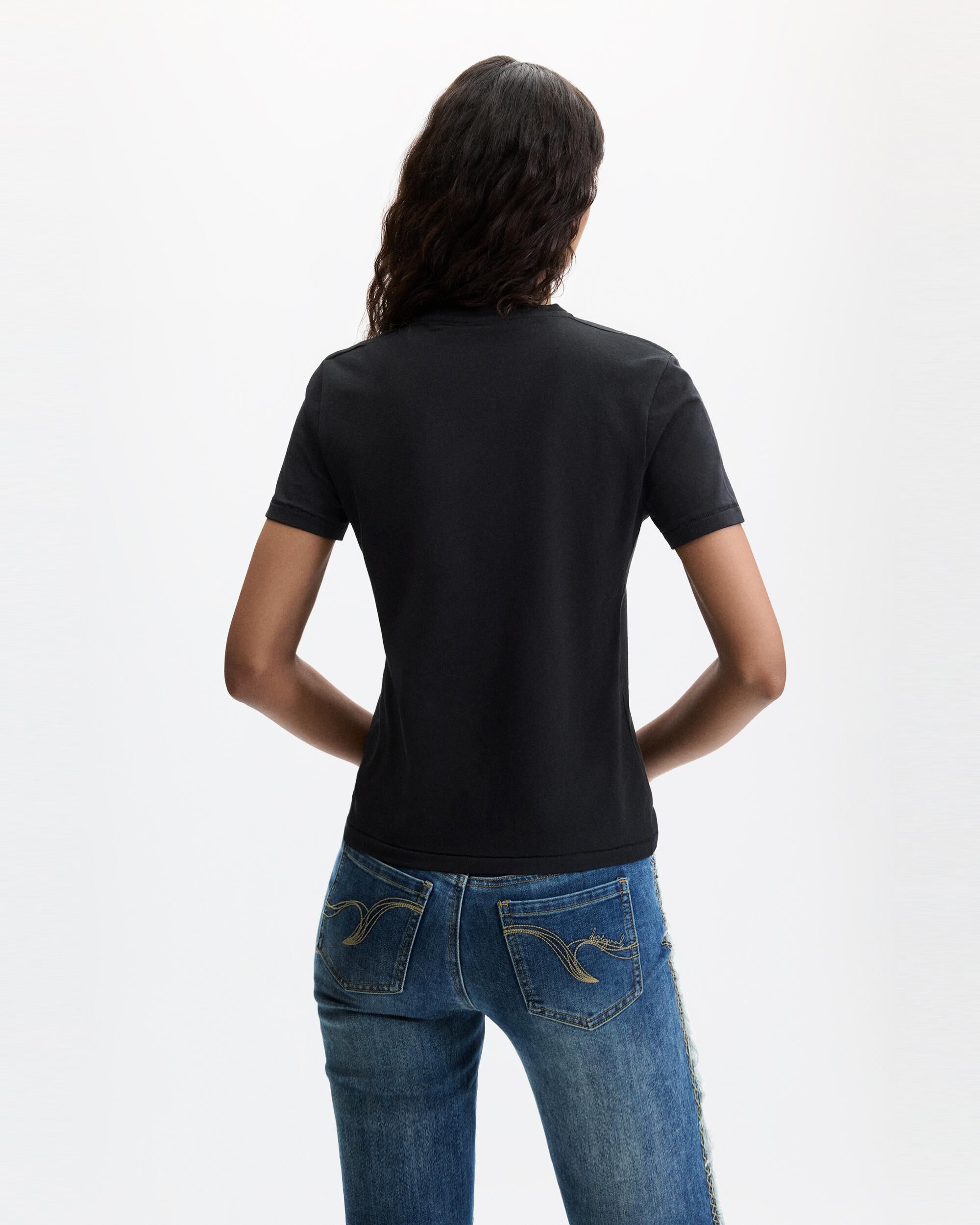 Camiseta de mujer estampada flores - Desigual - Negro Negro-3