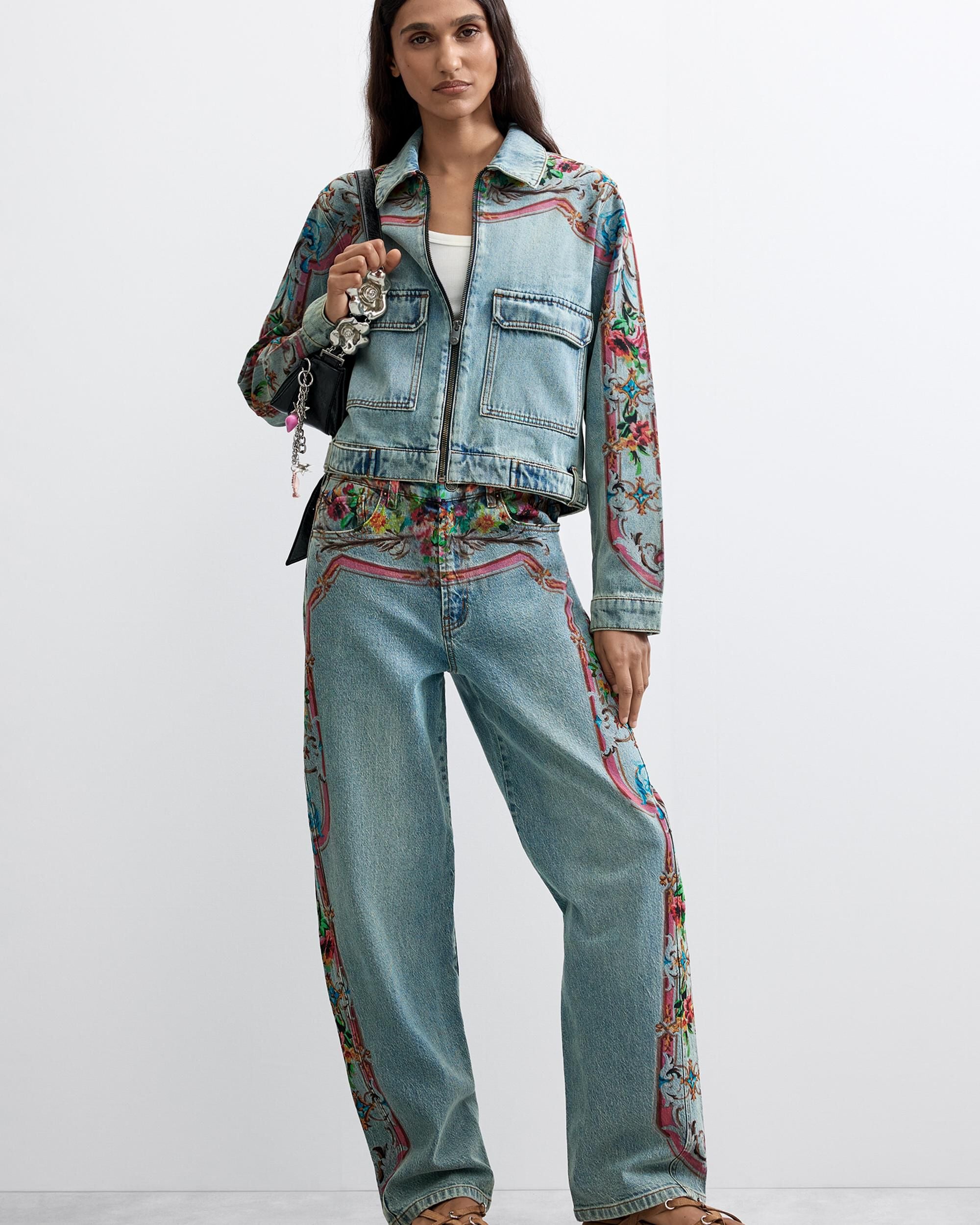 Cazadora de mujer denim estampada 100% algodón - Desigual - Azul Azul-1