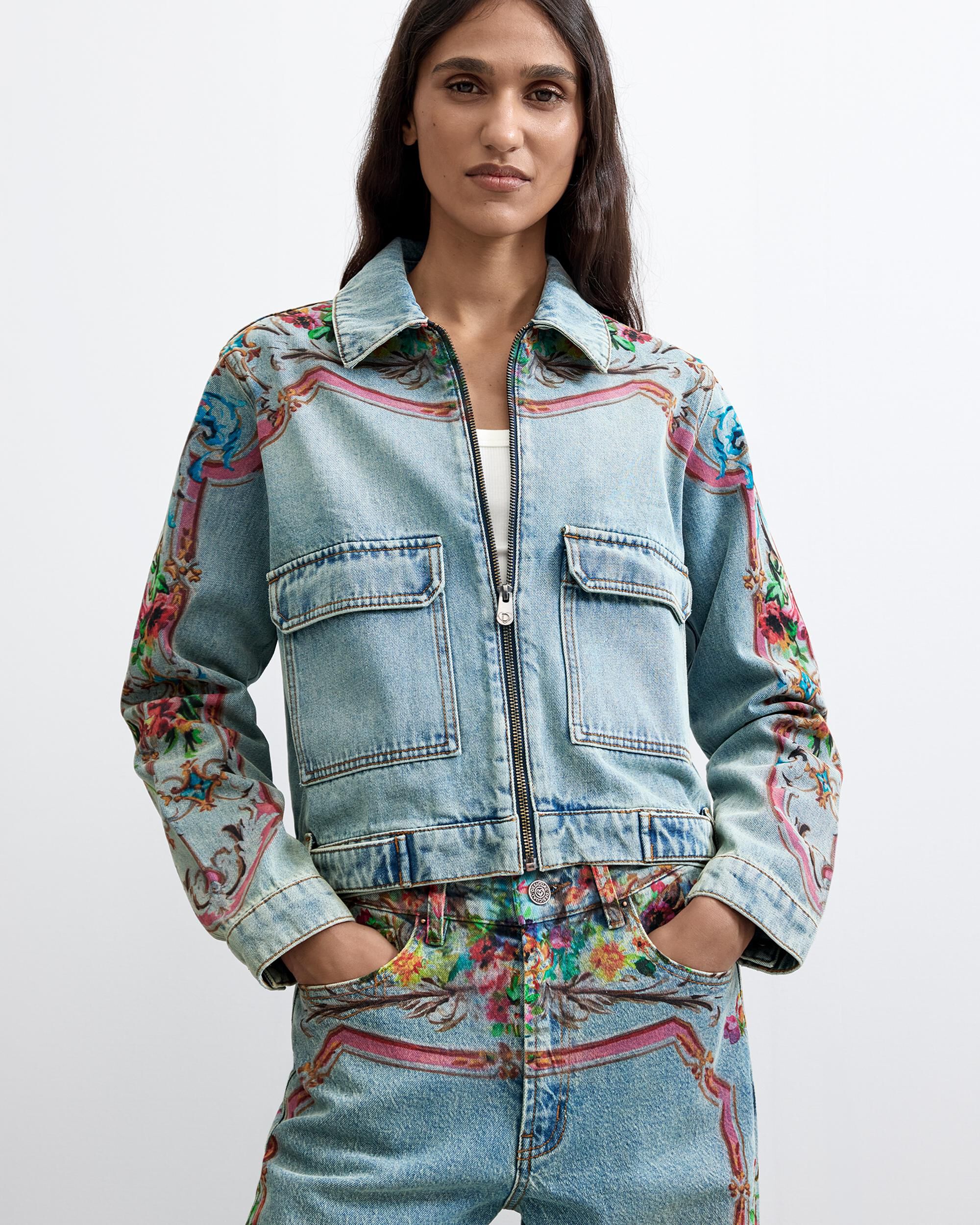 Cazadora de mujer denim estampada 100% algodón - Desigual - Azul Azul-2