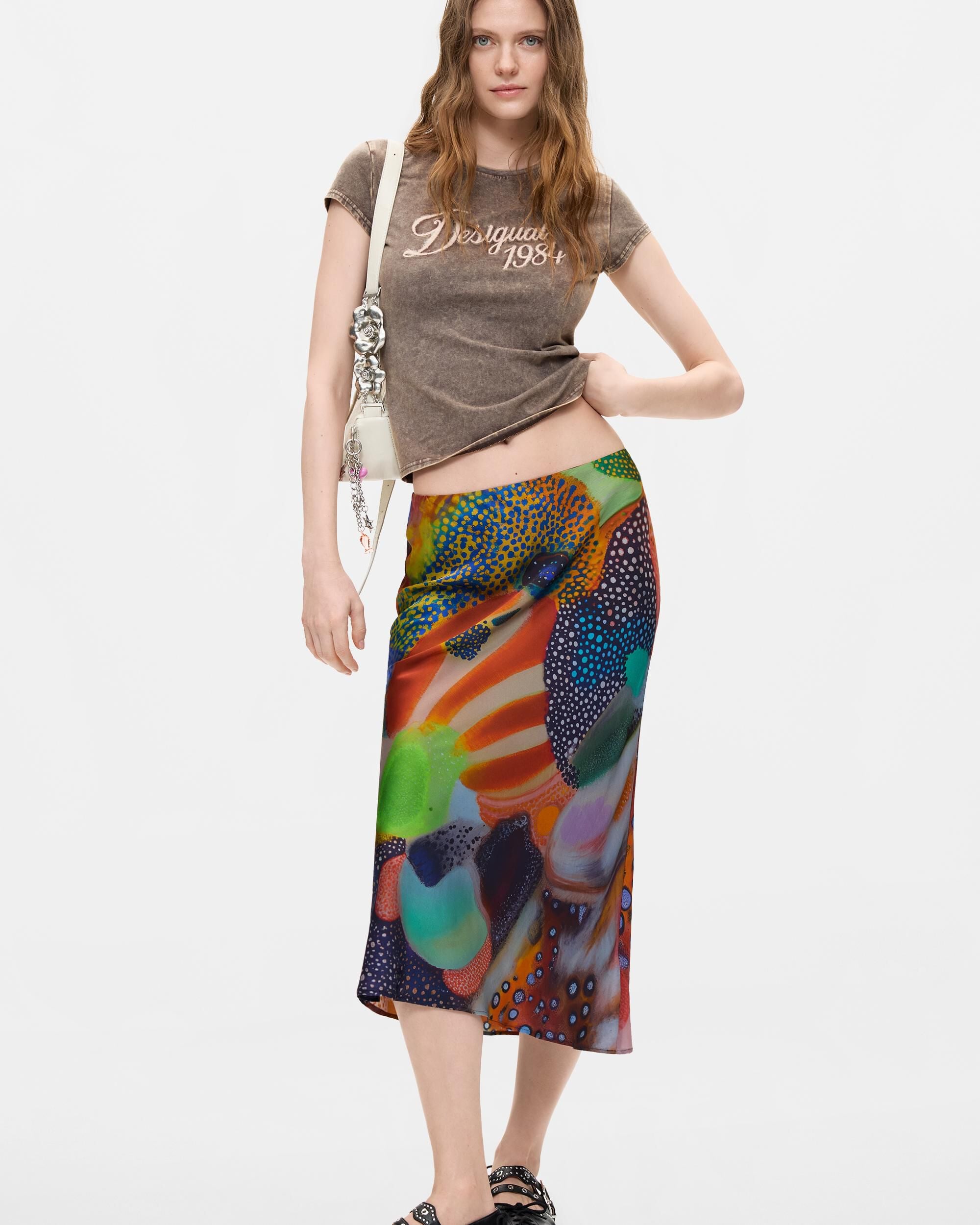 Falda midi estampada - Desigual - Negro Negro-1