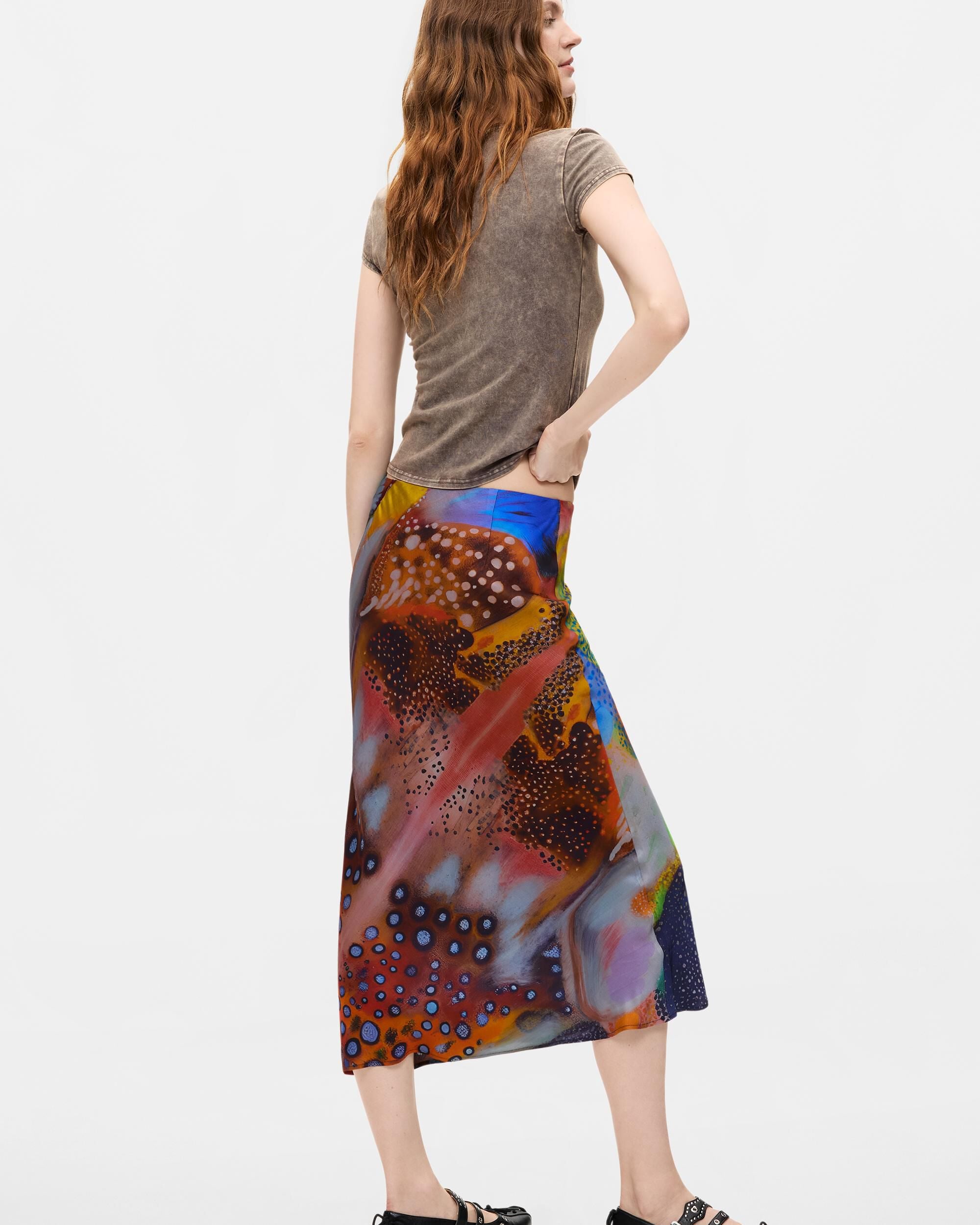 Falda midi estampada - Desigual - Negro Negro-3
