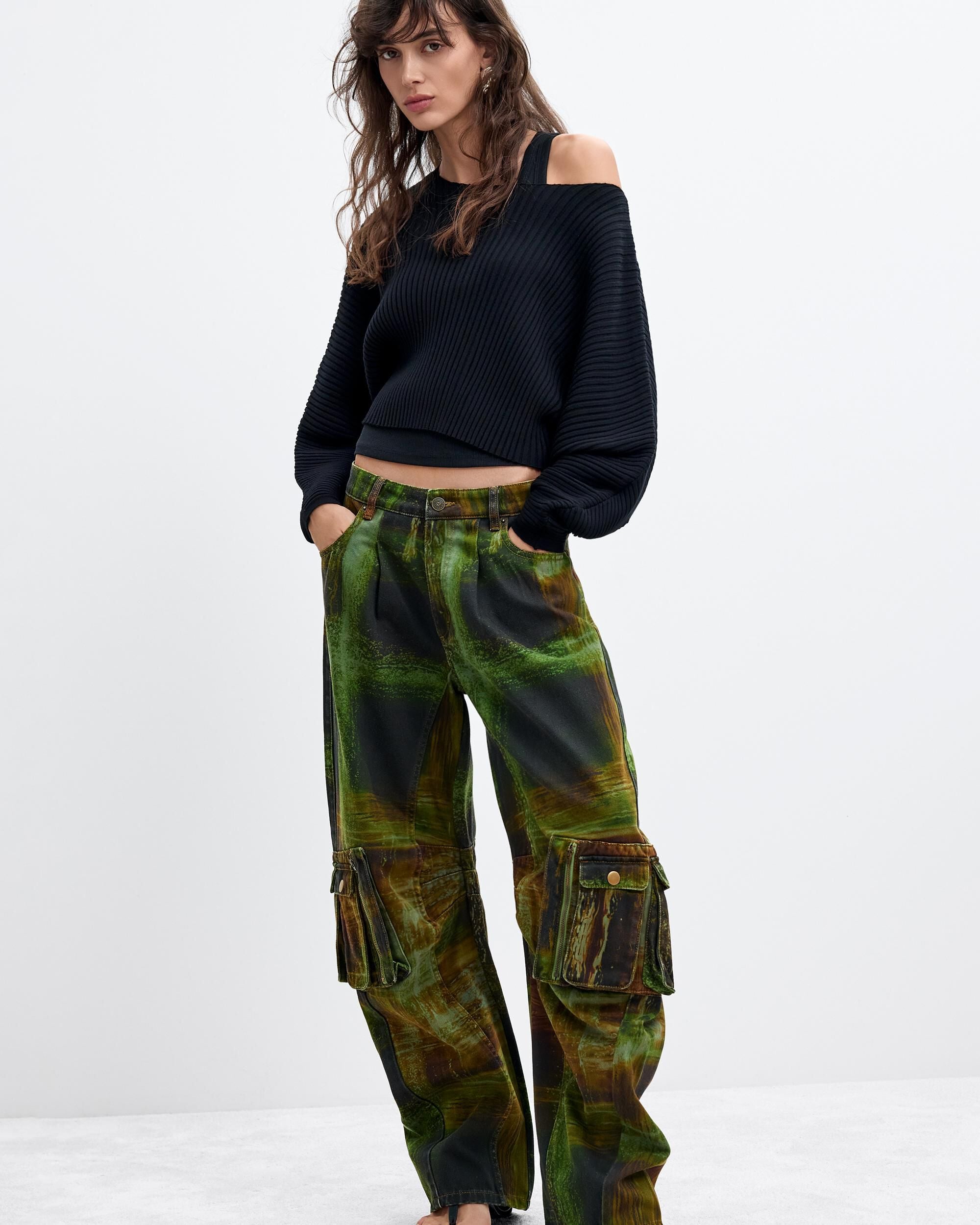 Pantalón de mujer cargo 100% algodón m c lacroix - Desigual - Verde Verde-1