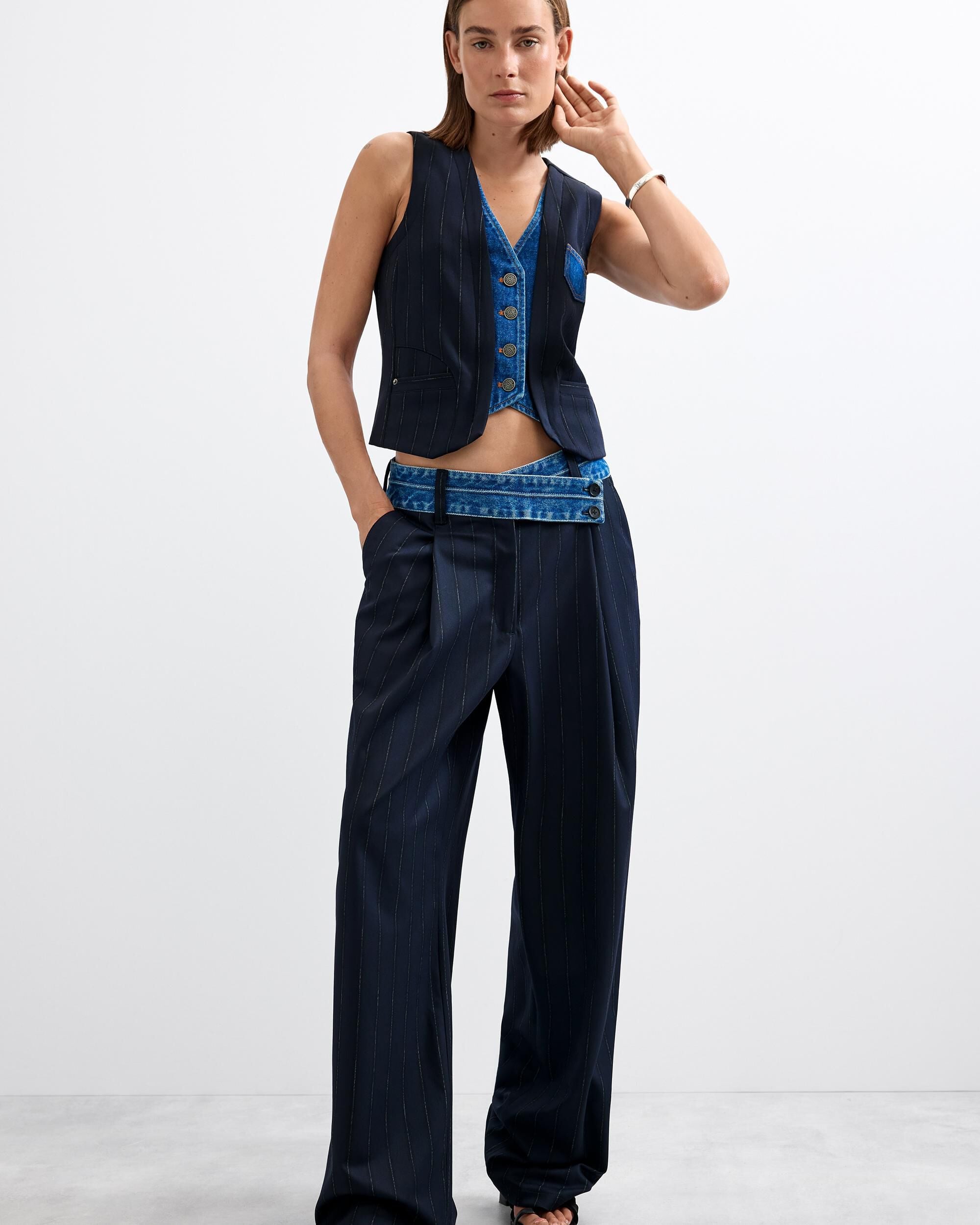 Pantalón de mujer tailor combinado - Desigual - Azul Azul-1