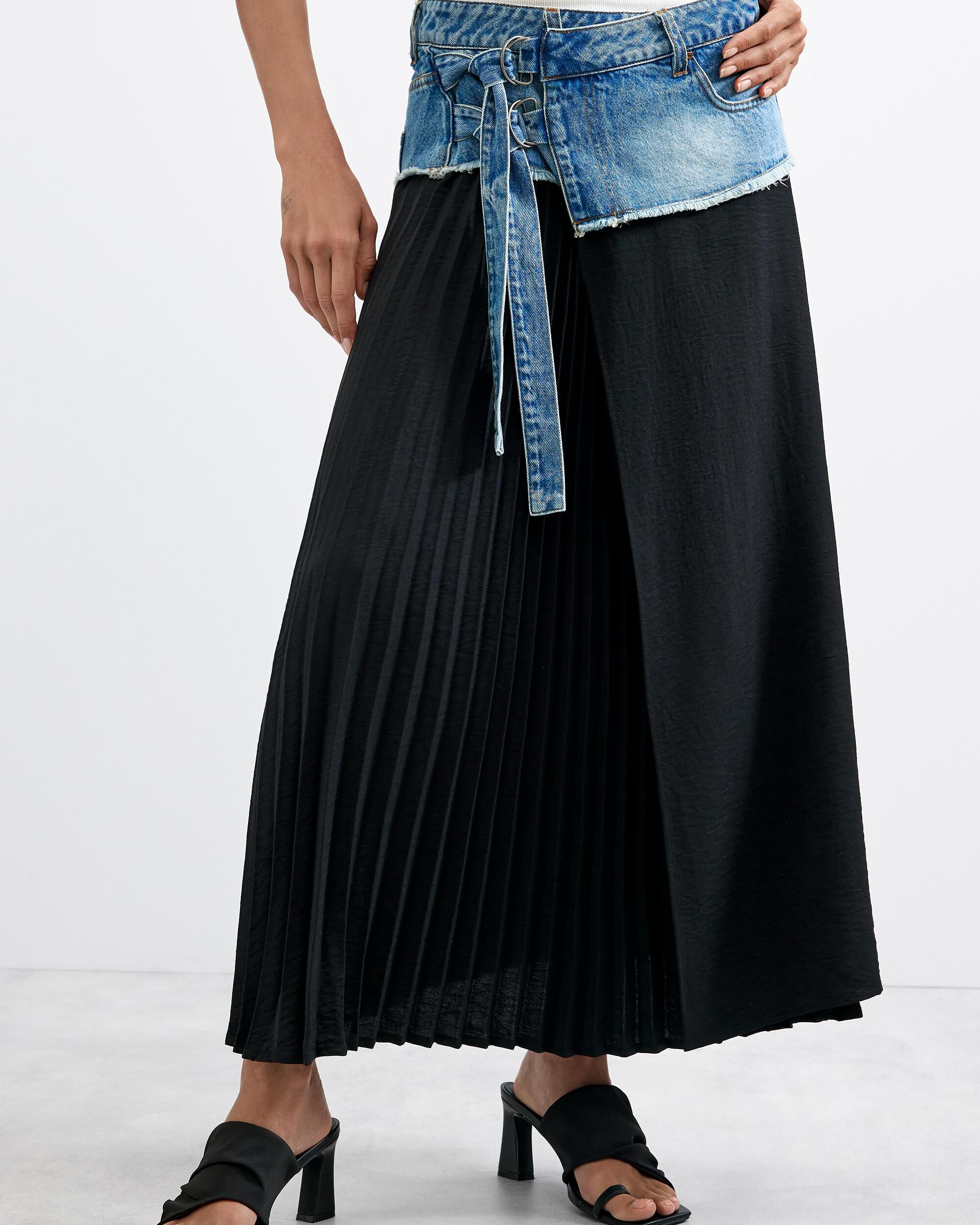 Falda denim plisada larga - Desigual - Azul Azul-2