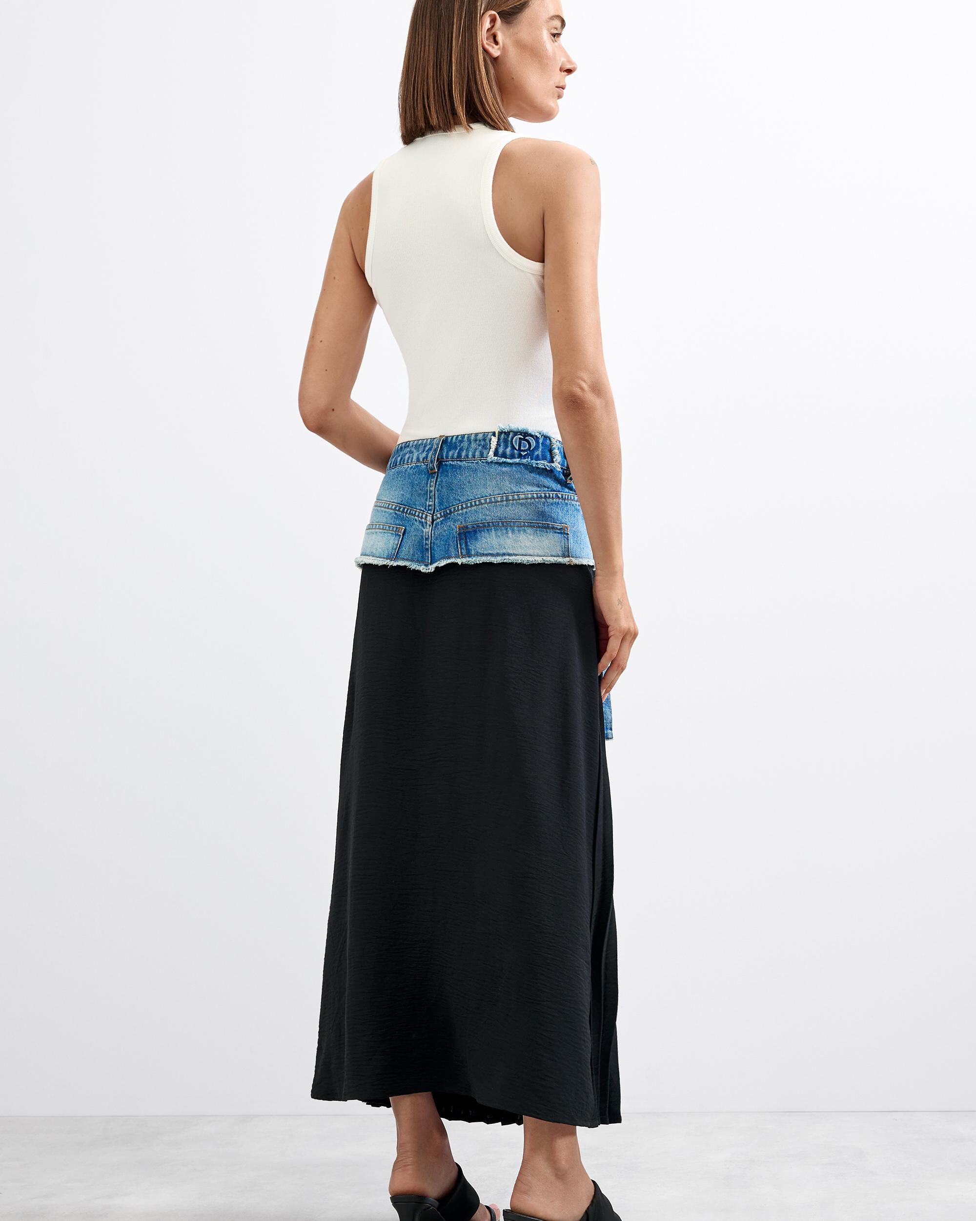 Falda denim plisada larga - Desigual - Azul Azul-3
