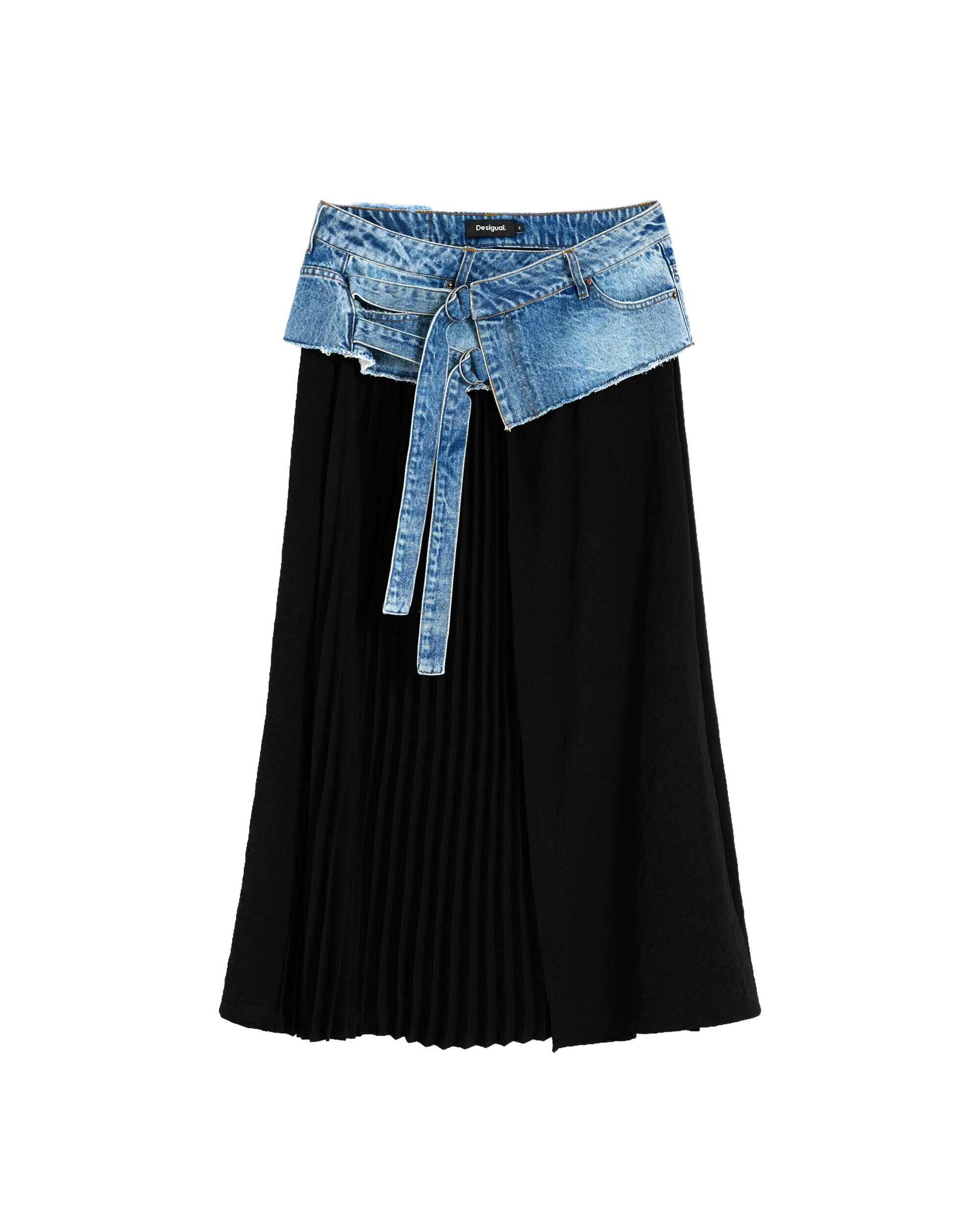 Falda denim plisada larga - Desigual - Azul Azul-4