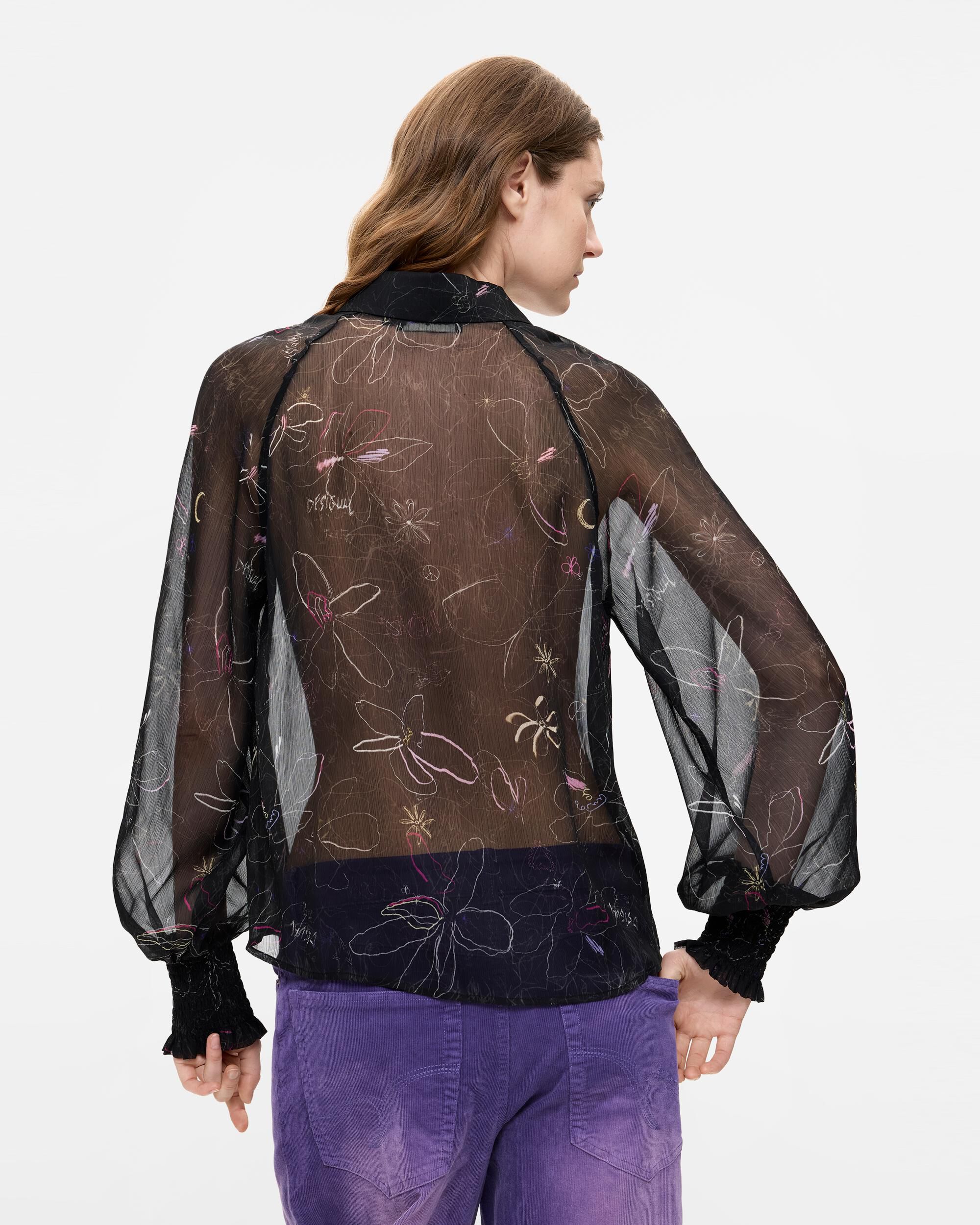 Blusa de mujer floral transparente - Desigual - Negro Negro-3