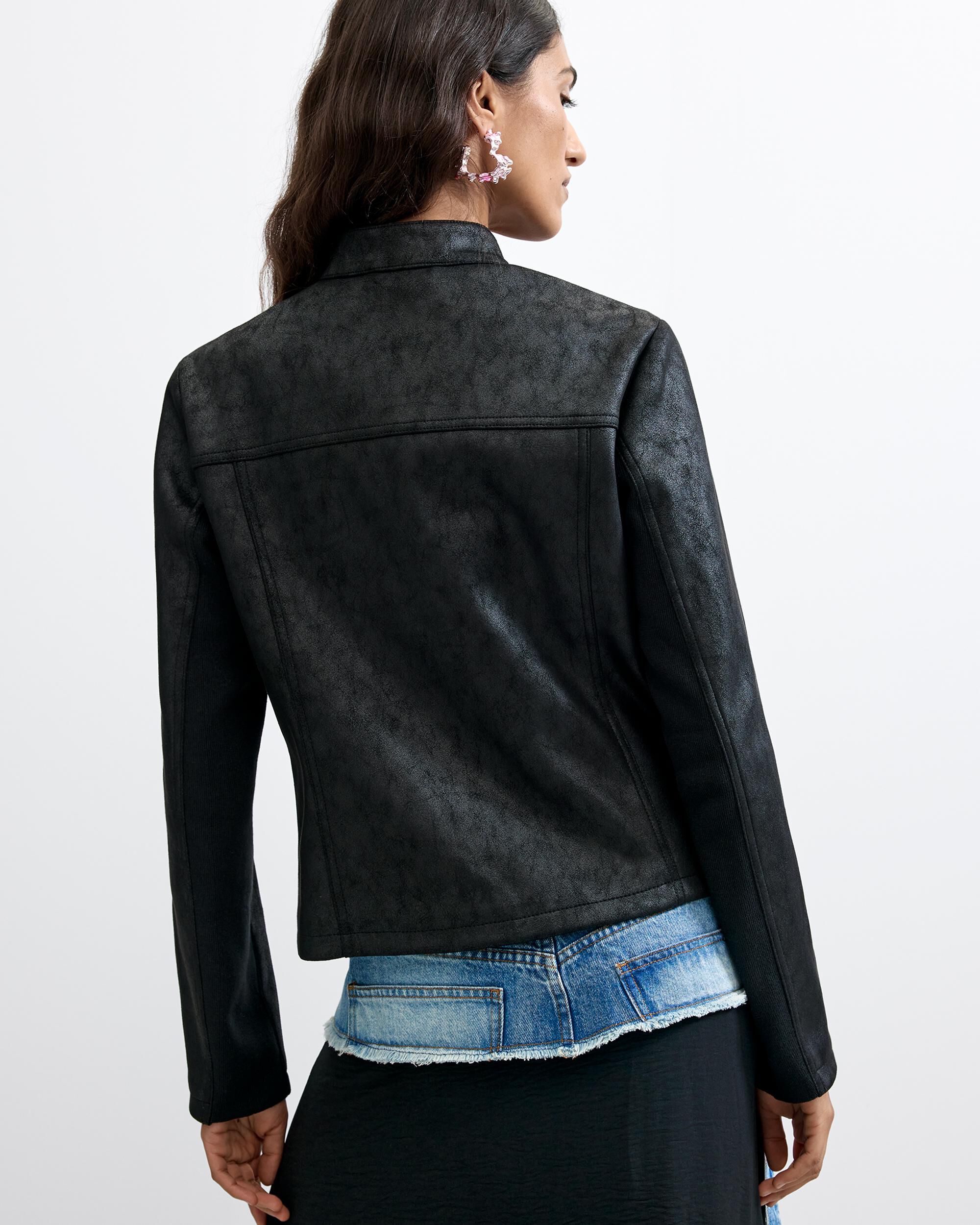 Cazadora de mujer efecto piel - Desigual - Negro Negro-3