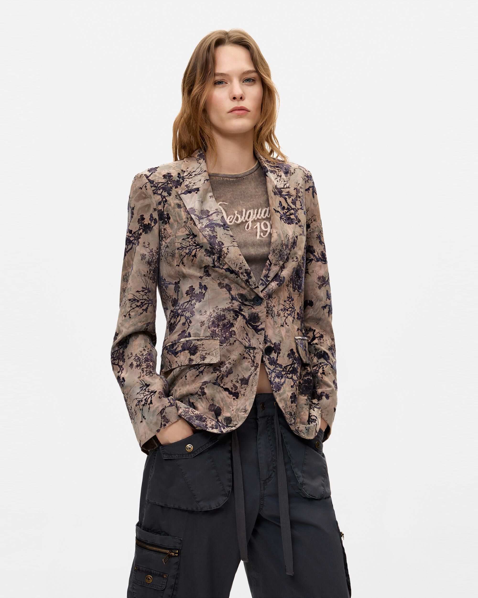 Americana de mujer flocada - Desigual - Gris Gris-2