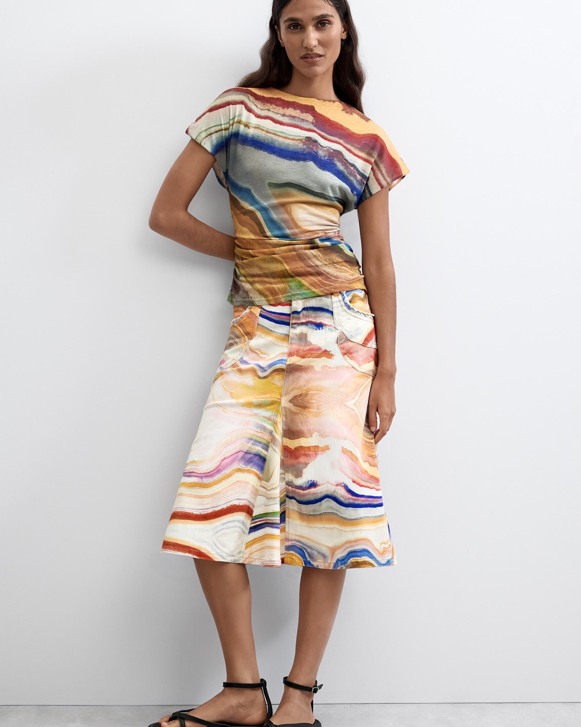 Falda estampada midi - Desigual - Amarillo Amarillo-1