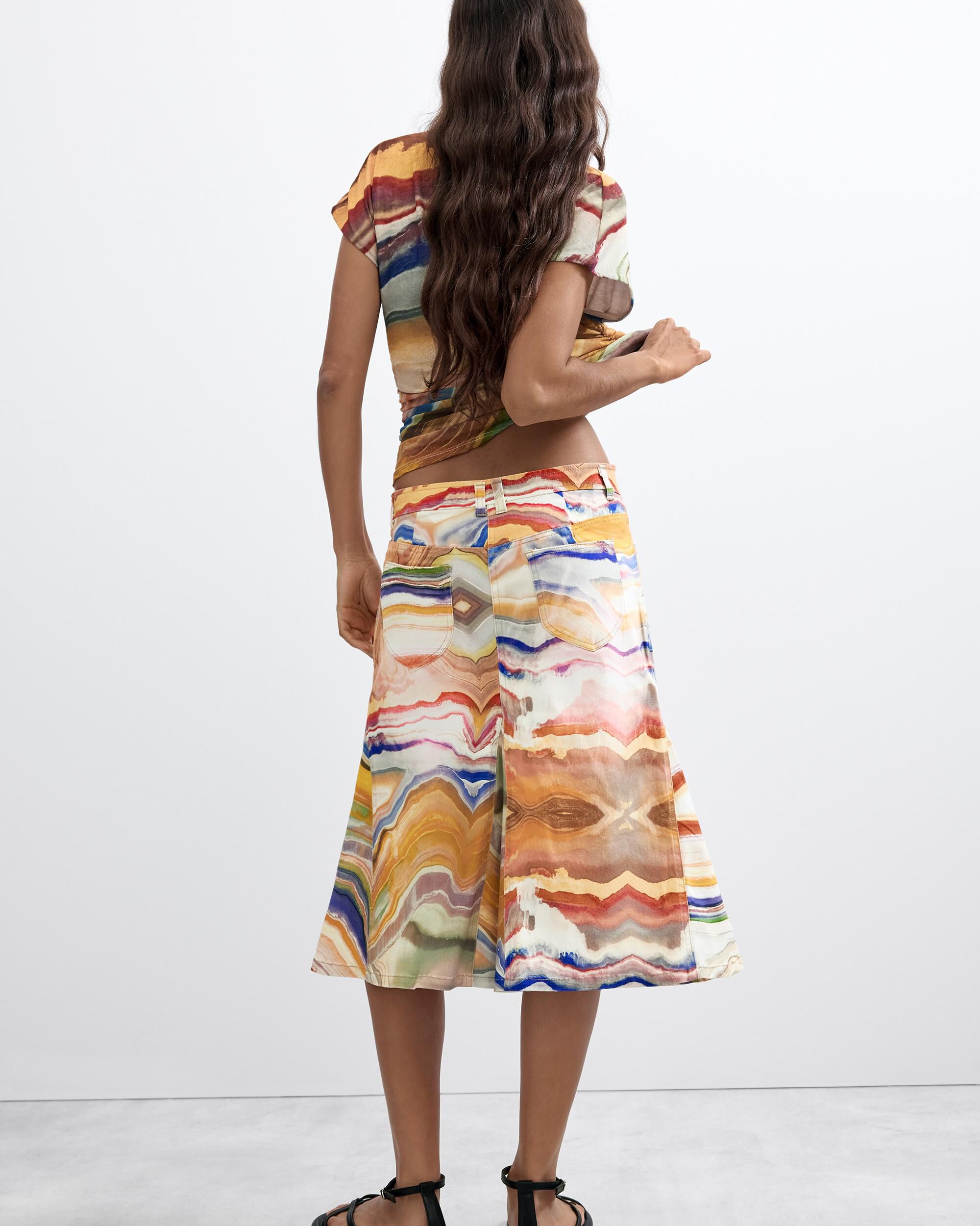 Falda estampada midi - Desigual - Amarillo Amarillo-3